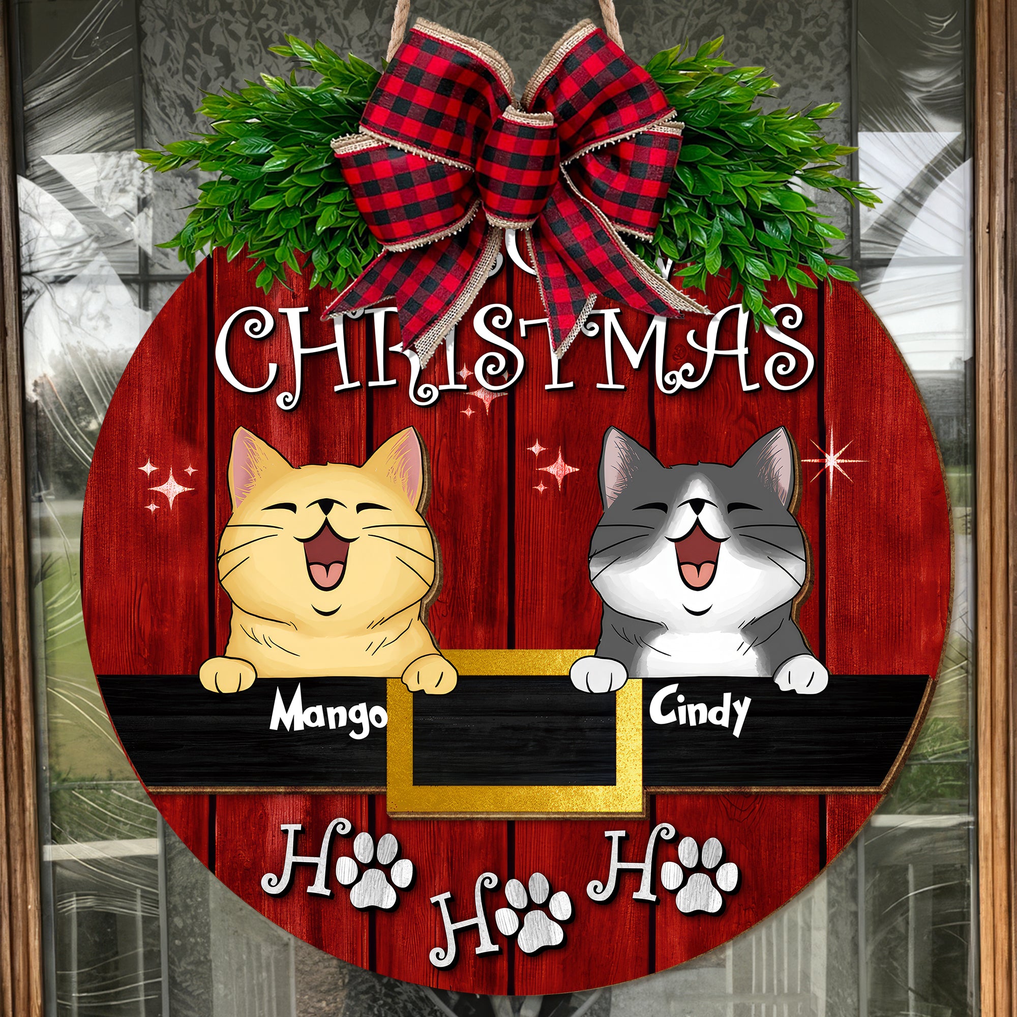 Meow Christmas Personalized 2 Layered Christmas Wood Sign, Gifts For Cat Lovers