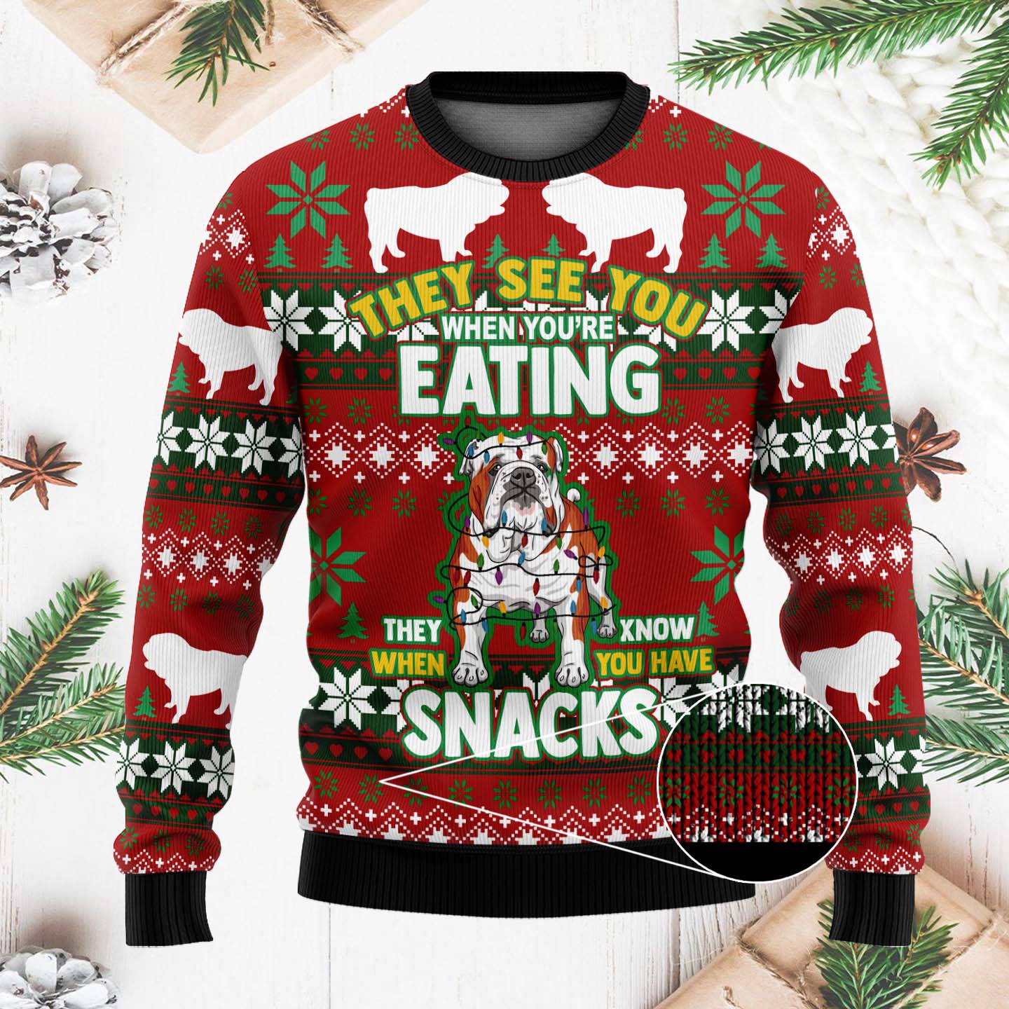 They See You When You're Eating Bulldog Snacks Funny Christmas Ugly Sweater, Christmas Gifts