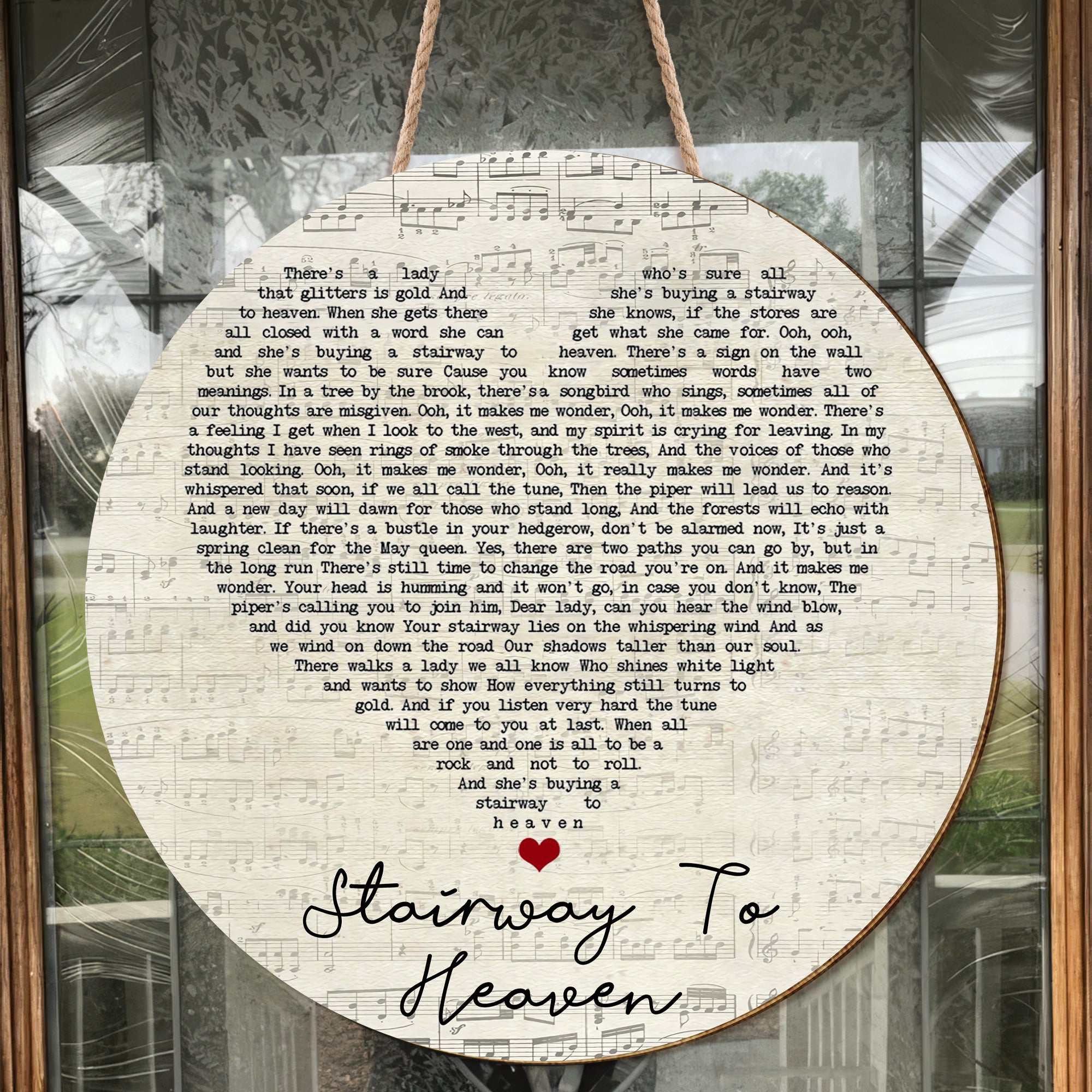 Stairway To Heaven Script Heart Song Lyric Art Print Round Wood Sign, Wood Signs For Home