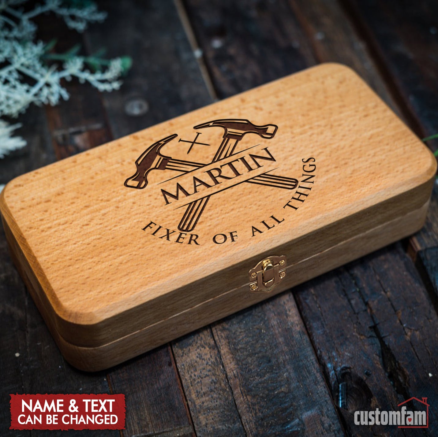 Dad Fixer Of All Things Personalized Mini Hammer in Wooden Gift Box, Gifts For Kids