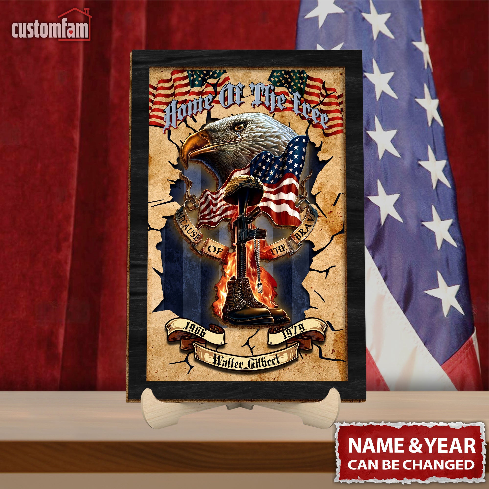 Home Of The Free 3D Us Army Veteran Wooden Sign, Gifts For Dad