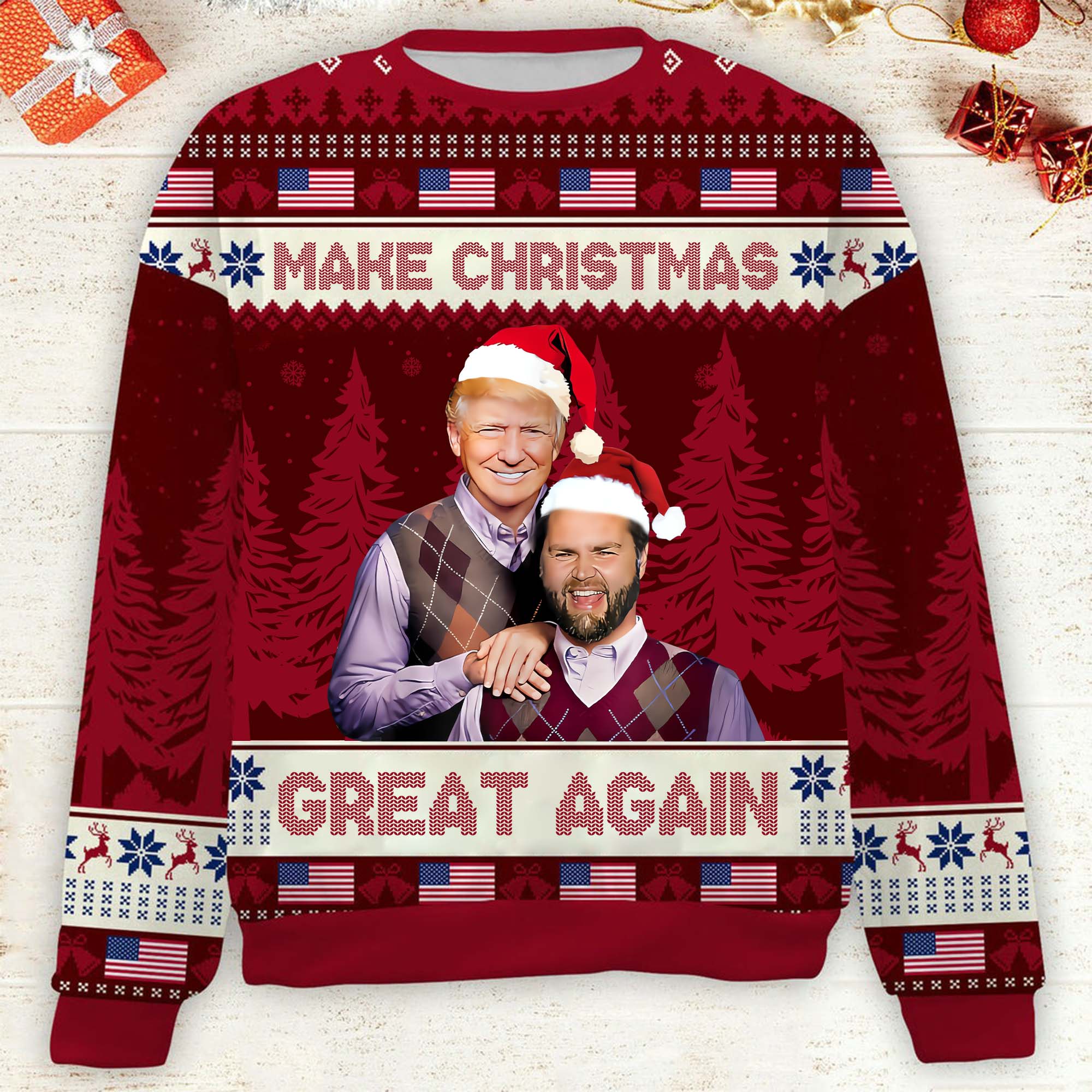 Make Christmas Great Again Funny Humorous Trump2024 Christmas Ugly Sweater, Funny Political Shirts