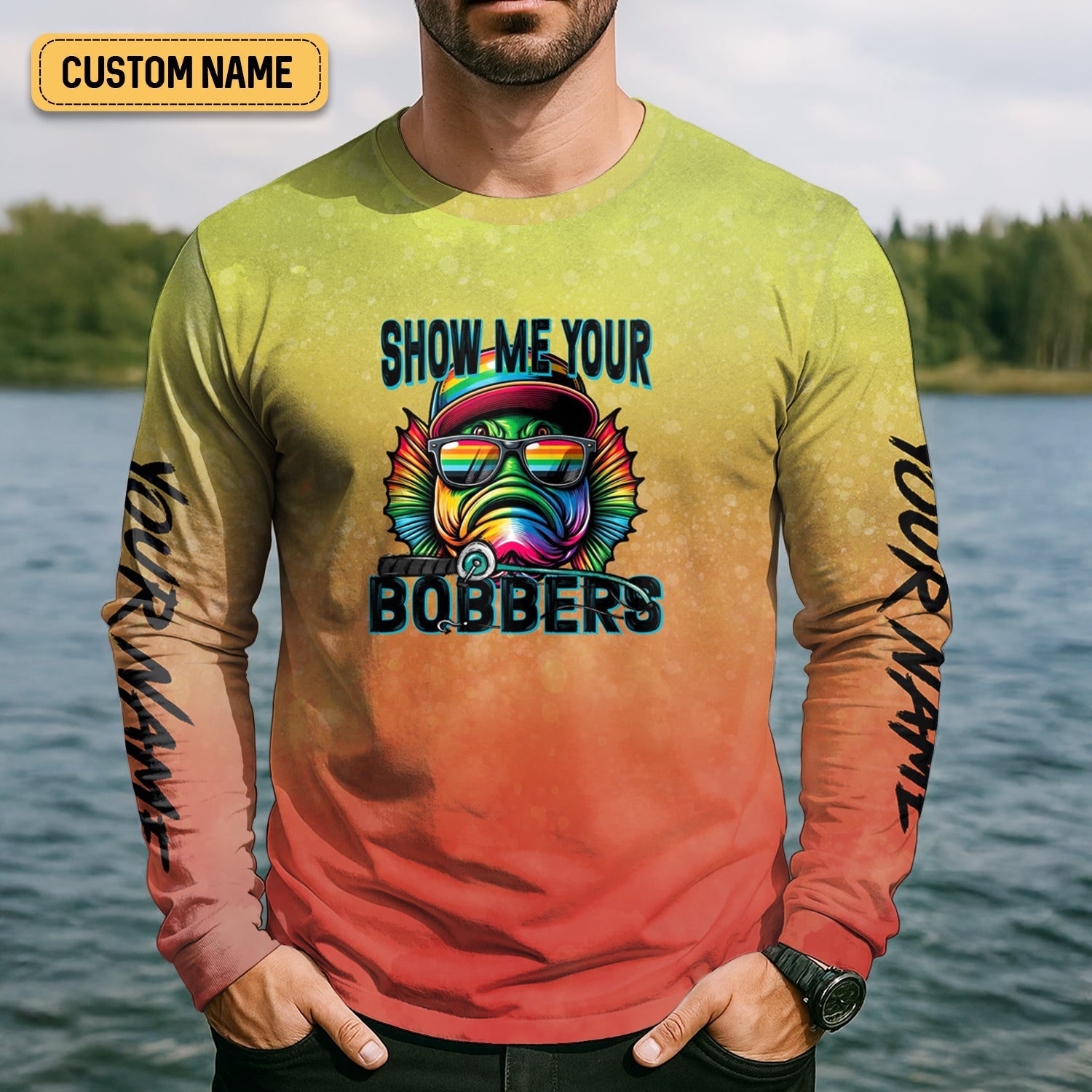 Show Me Your Bobbers Shirt, Orange Yellow Men Fishing Shirt, Funny Fishing Shirt, SPF Shirt