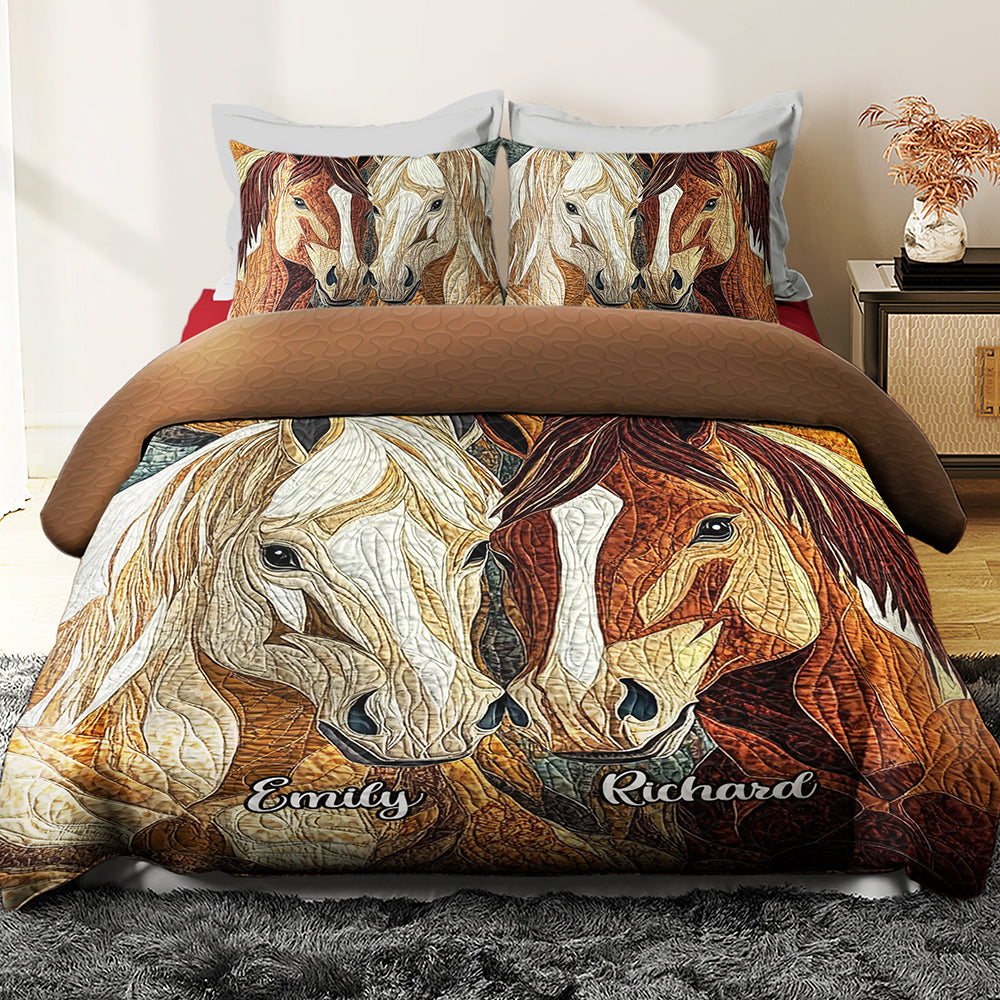 Horse Couples Quilt Bedding Sets, Couple Bedding Set, Couple Valentine Gift, Horse Lover Gift