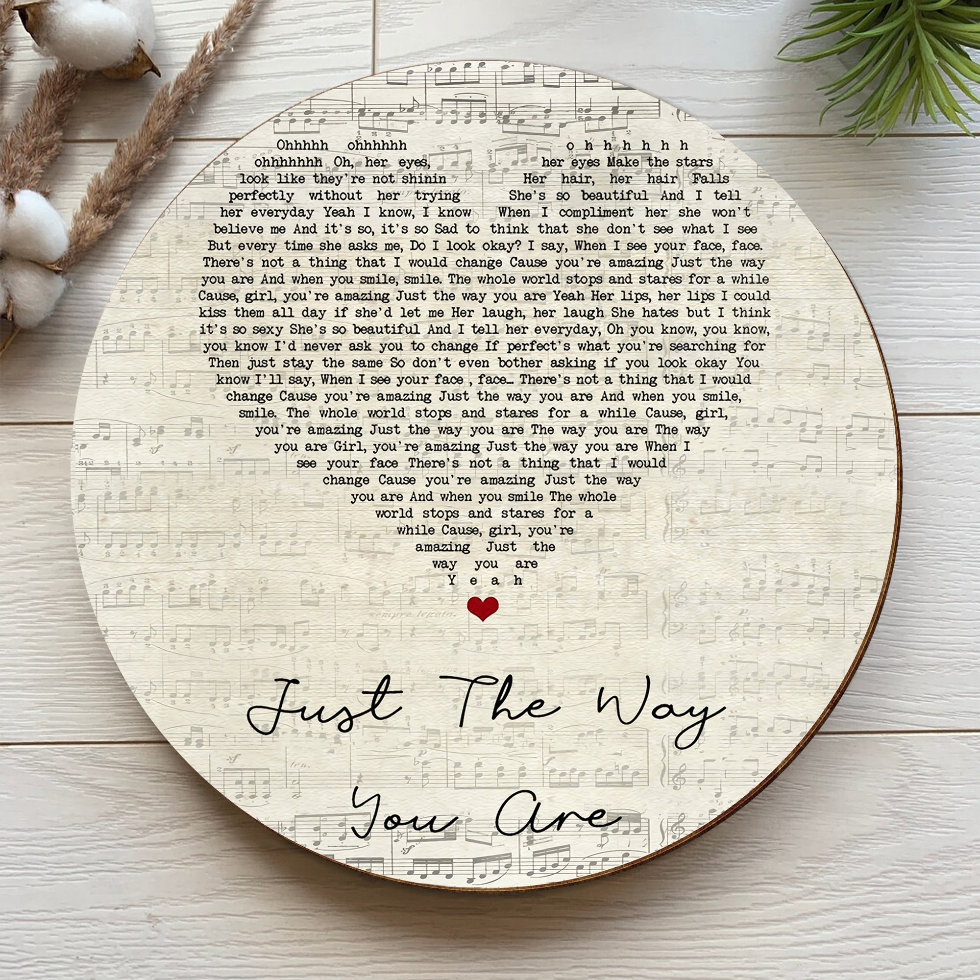 Bruno Mars Just The Way You Are Script Heart Song Lyric Art Print Round Wood Sign, Wood Signs For Home