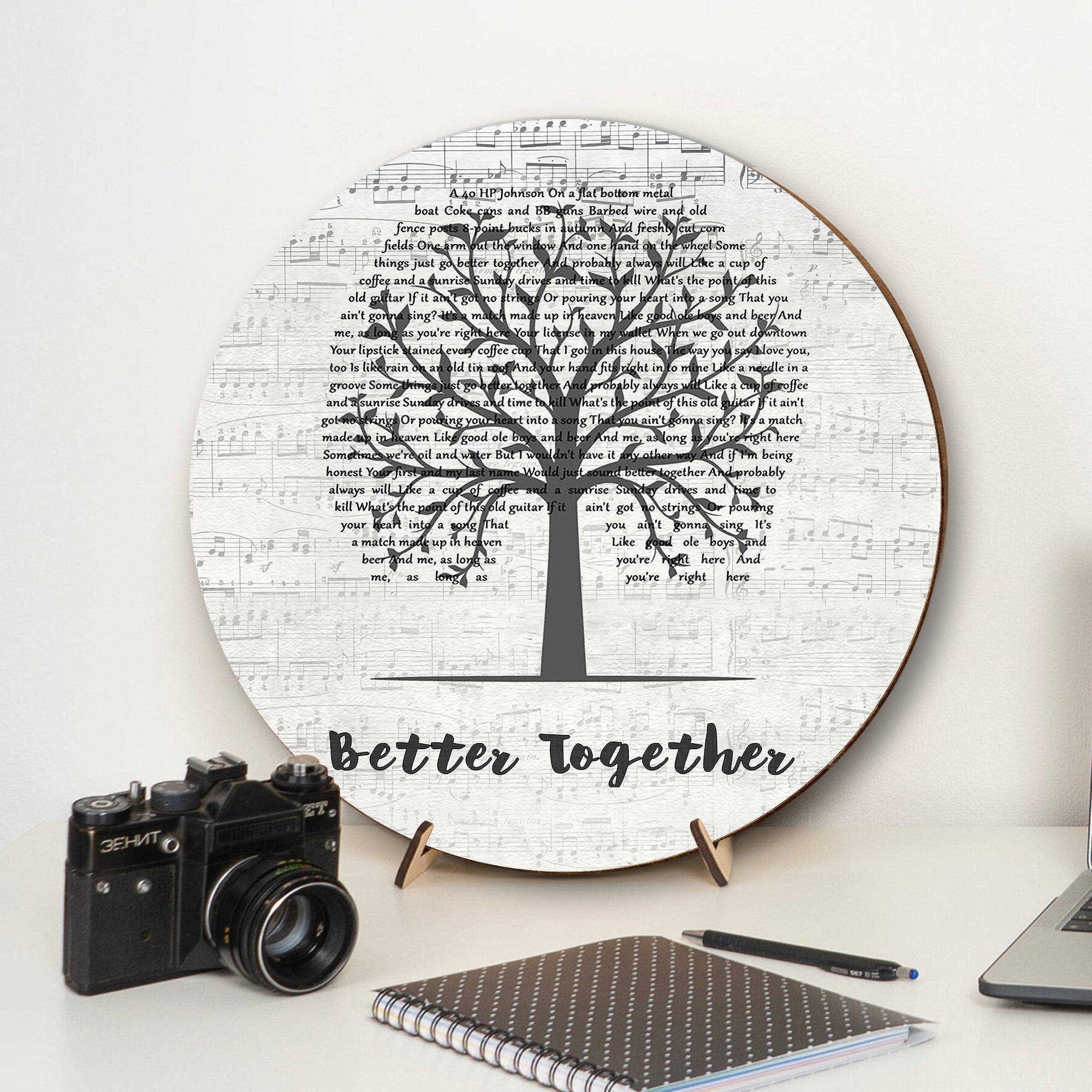 Luke Combs Better Together Music Script Tree Song Lyric Art Print Round Wood Sign, Wood Signs For Home