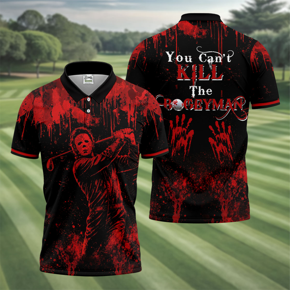You Cant Kill The Bogeyman Horror Character Polo Shirt, Halloween Shirt, Mens Golf Polo