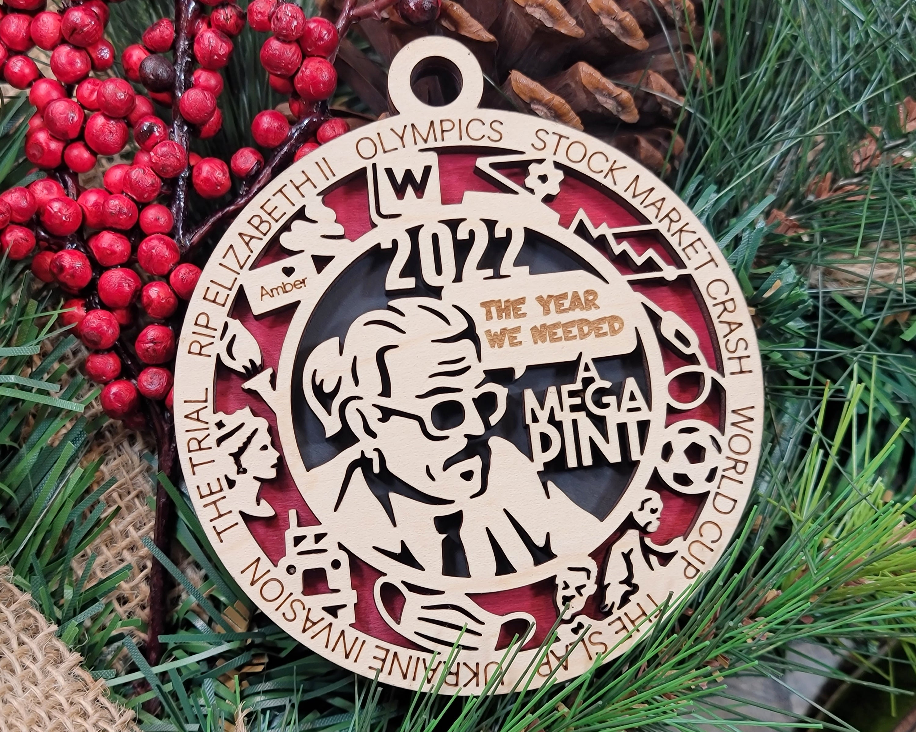 The Year We Needed A Mega Pin, 2022 Christmas Ornament, Year In Review Ornament, 2-Layer Wood Ornaments