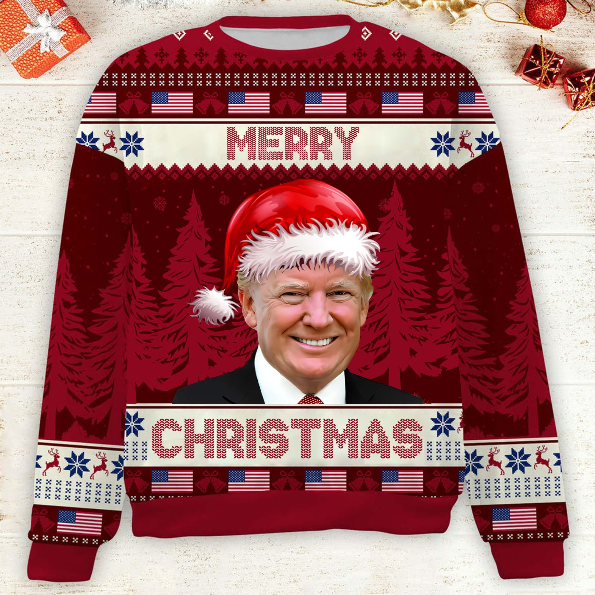 Merry Christmas Funny Humorous Trump2024 Christmas Ugly Sweater, Funny Political Shirts