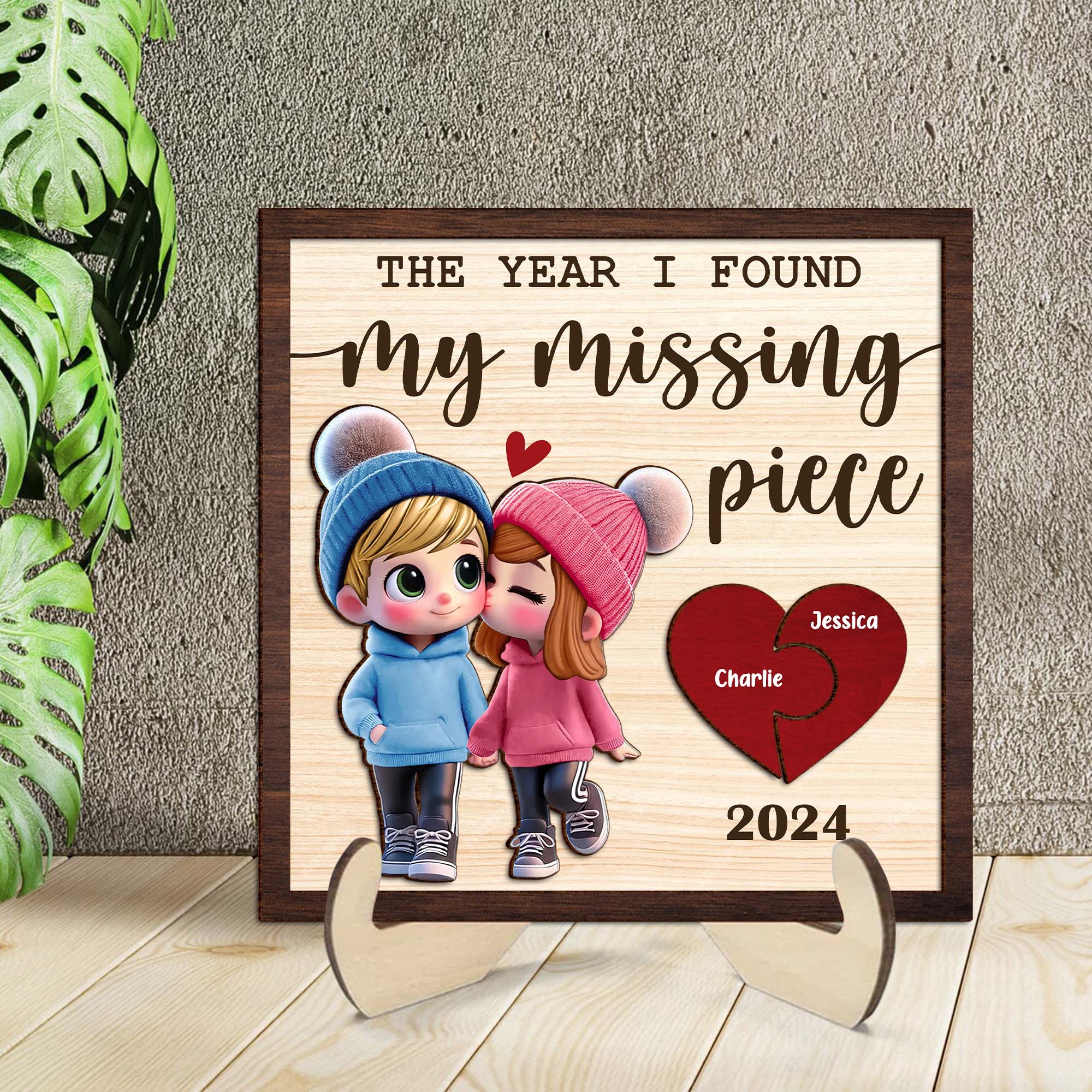 The Year I Found My Missing Piece 2-Layered Custom Wood Sign, Valentines Gifts For Couple