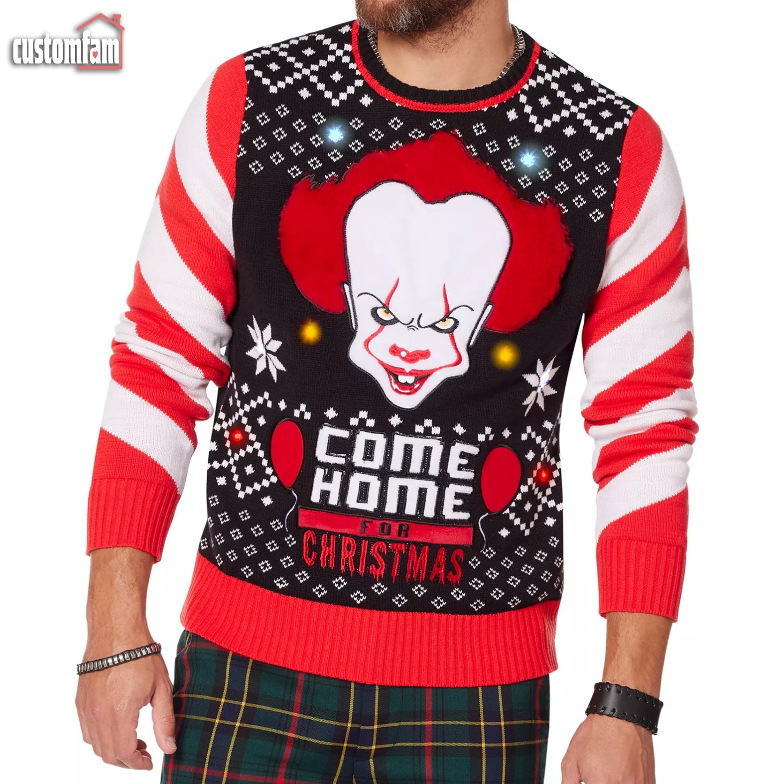 Halloween Horror Movie Light Up Ugly Christmas Sweater, Christmas Pullover