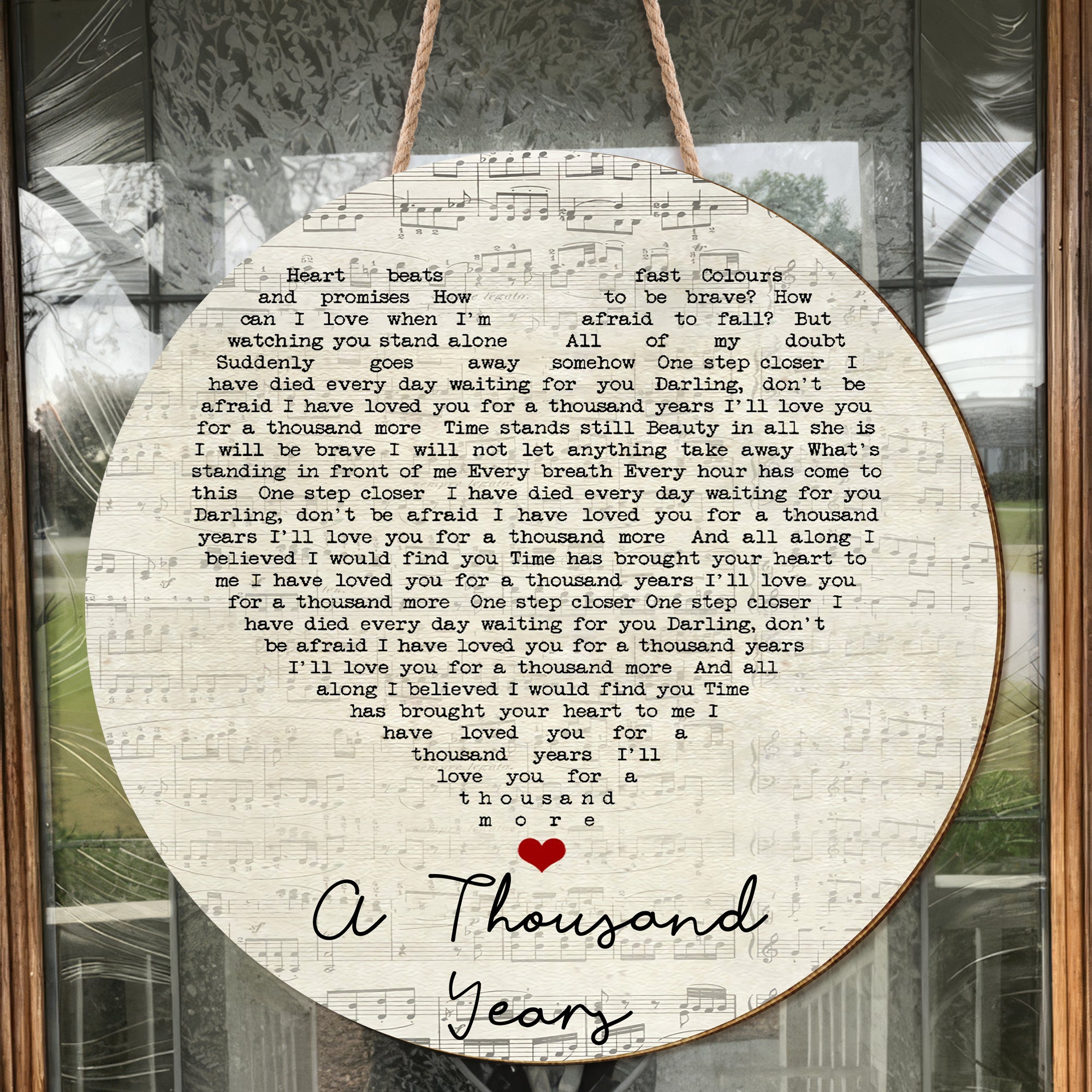 Christina Perri A Thousand Years Script Heart Song Lyric Art Print Round Wood Sign, Wood Signs For Home