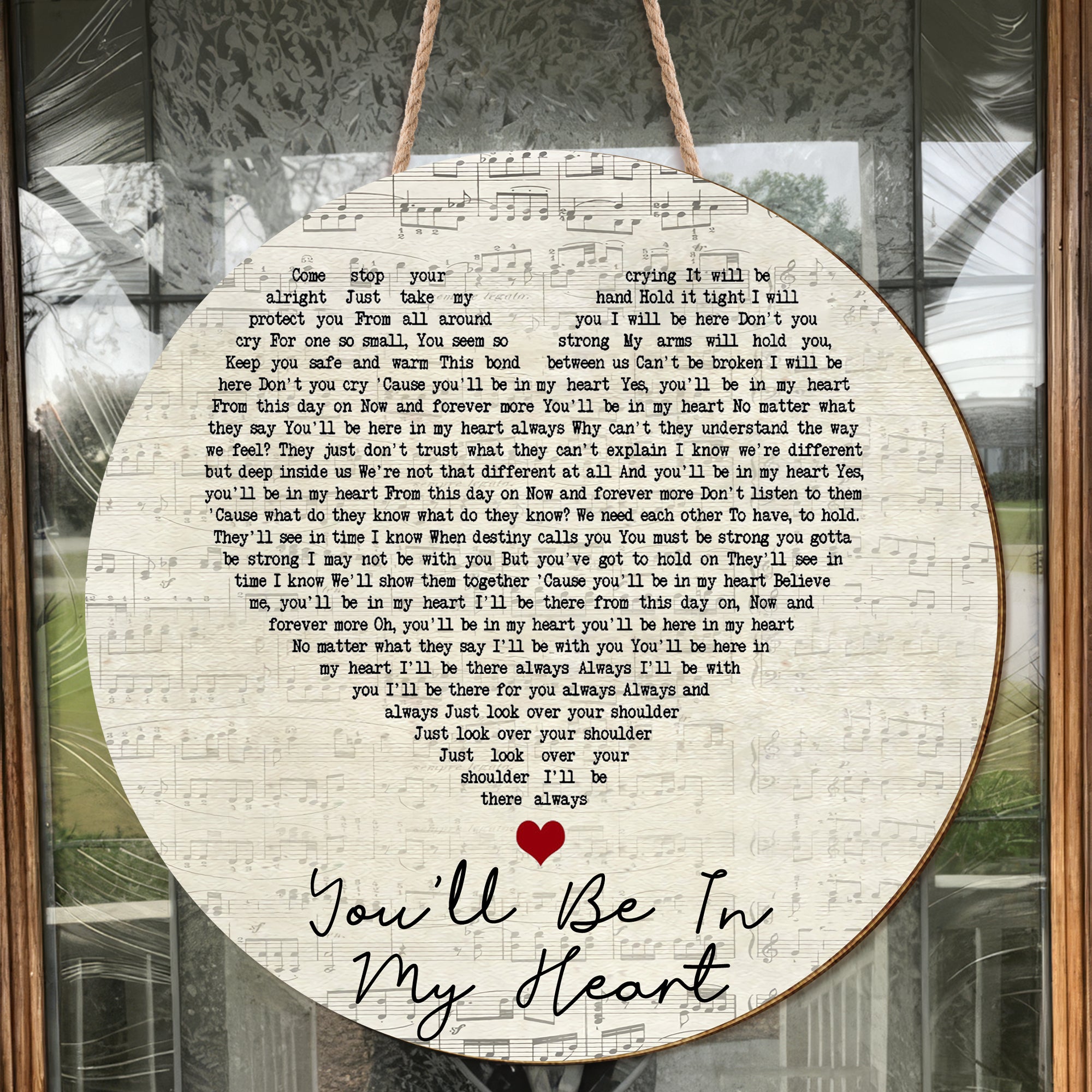 Phil Collins You'll Be In My Heart Script Heart Song Lyric Art Print Round Wood Sign, Wood Sign For Home