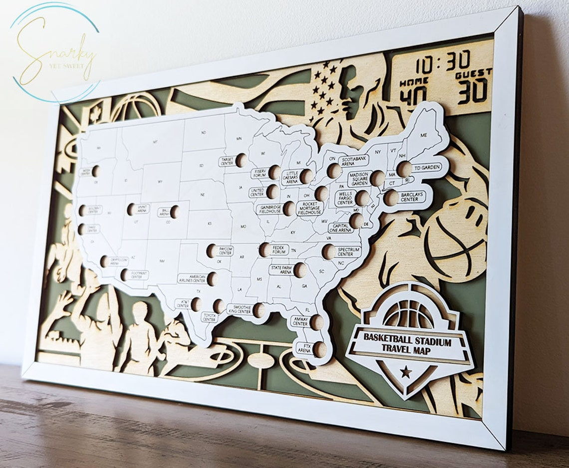 Personalized Basketball Map With Pin, Map Of Basketball Stadiums, Gift For Basketball Player, Basketball Stadiums Tracker