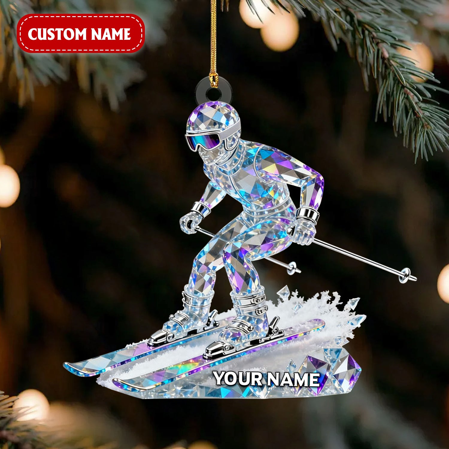 Custom Skiing Acrylic Ornaments Crystal Effect, Career Ornaments, Acrylic Christmas Ornaments