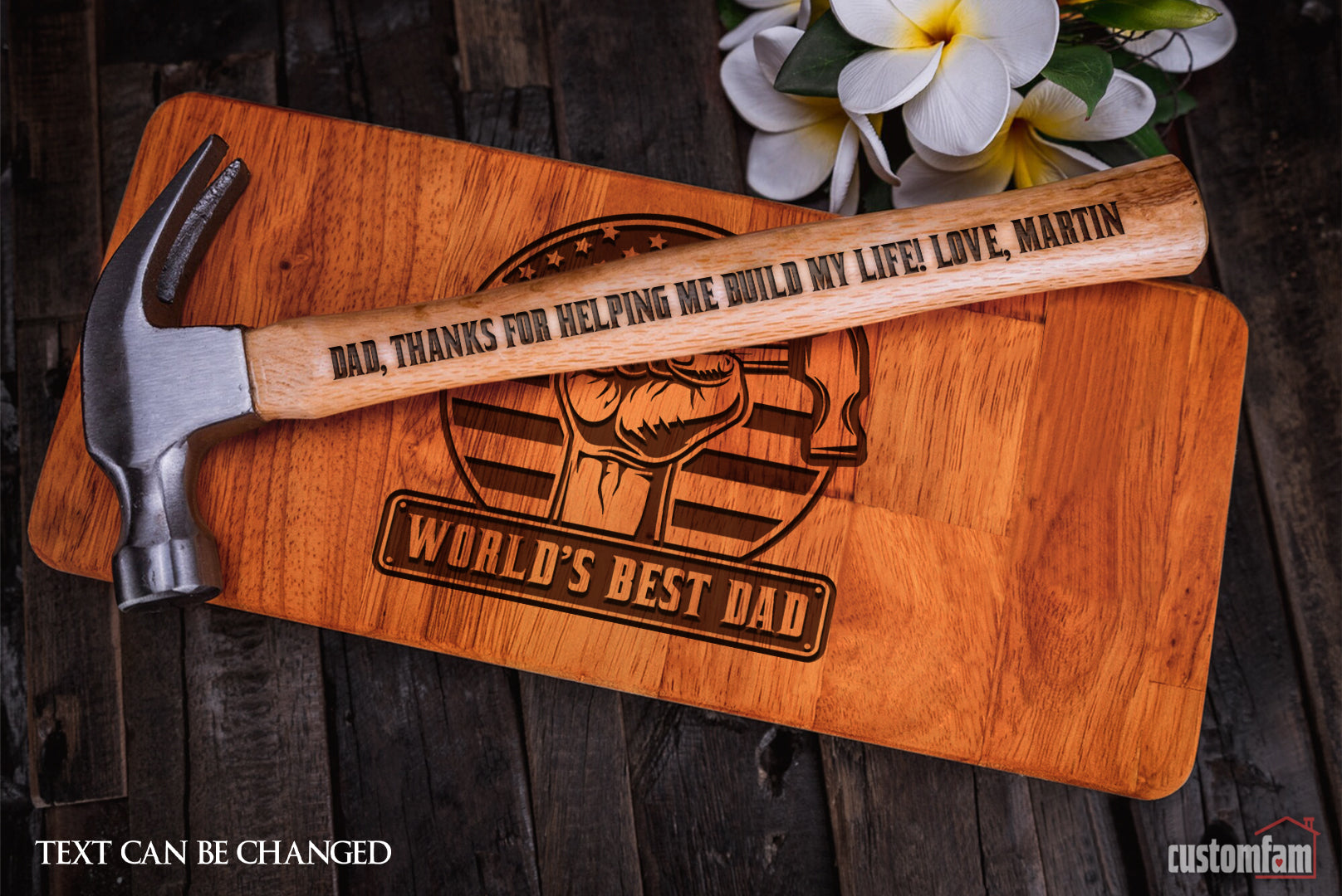 World's Best Dad Personalized Engraved Hammer Set, Hammer Wood Box Gift for Dad