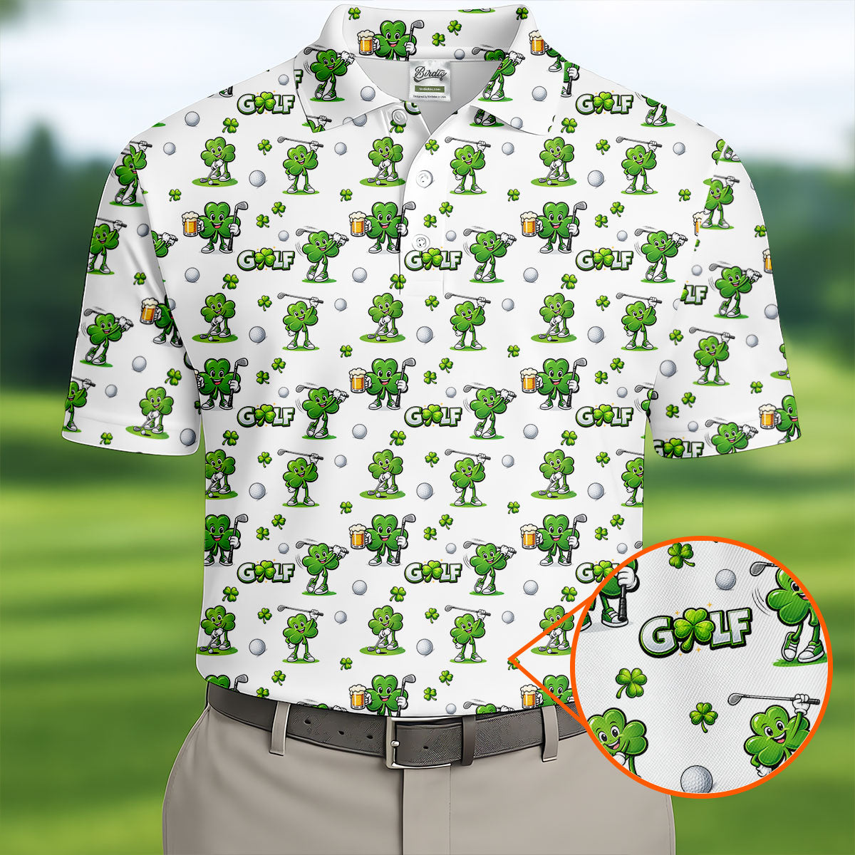 Three Leaf Clover Golf And Beer St Patrick's Day White Golf Shirt, Fun Golf Shirts For Men, Polo Shirts For Men