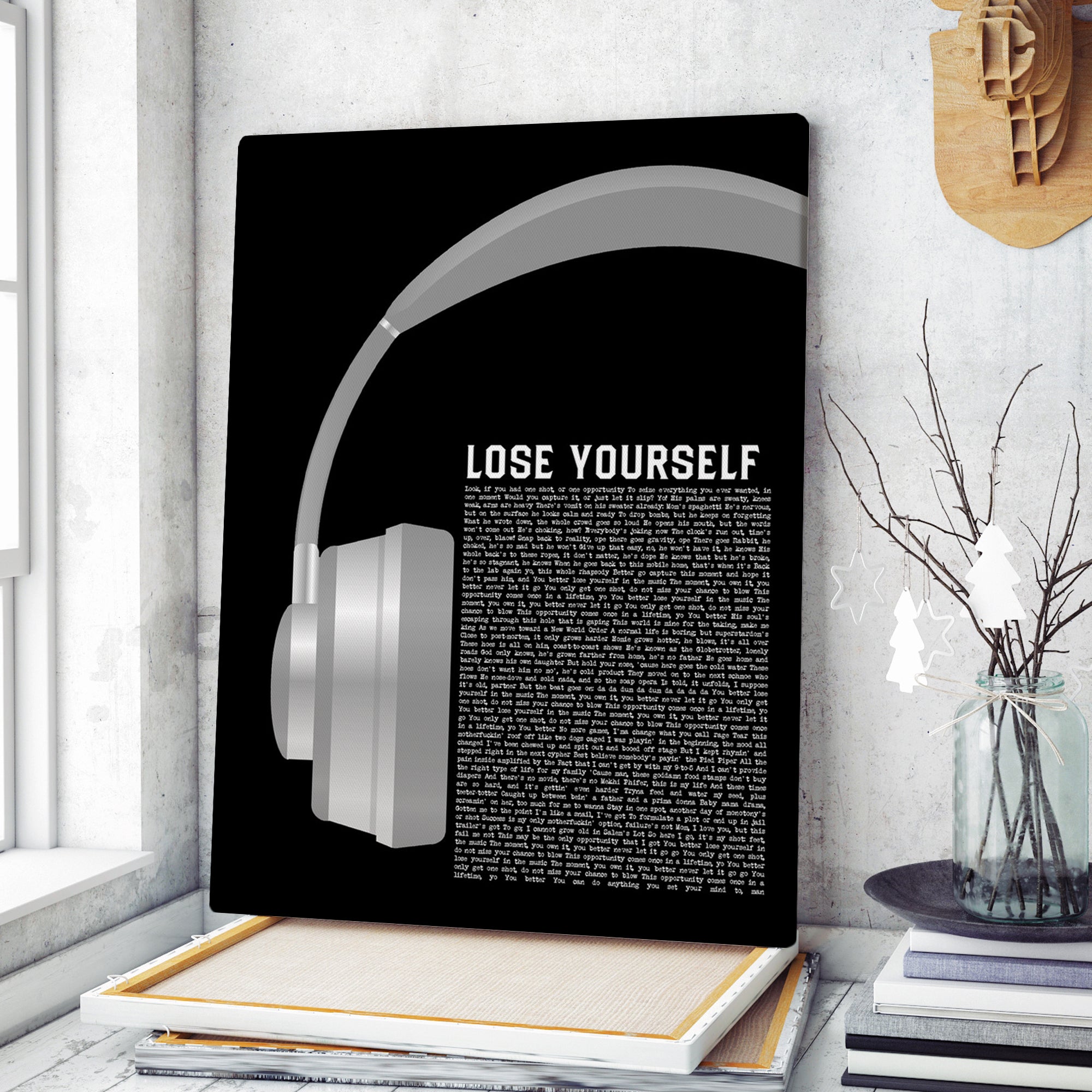 Eminem Lose Yourself Grey Headphones Music Wall Art With Song Lyrics, Music Wall Decor