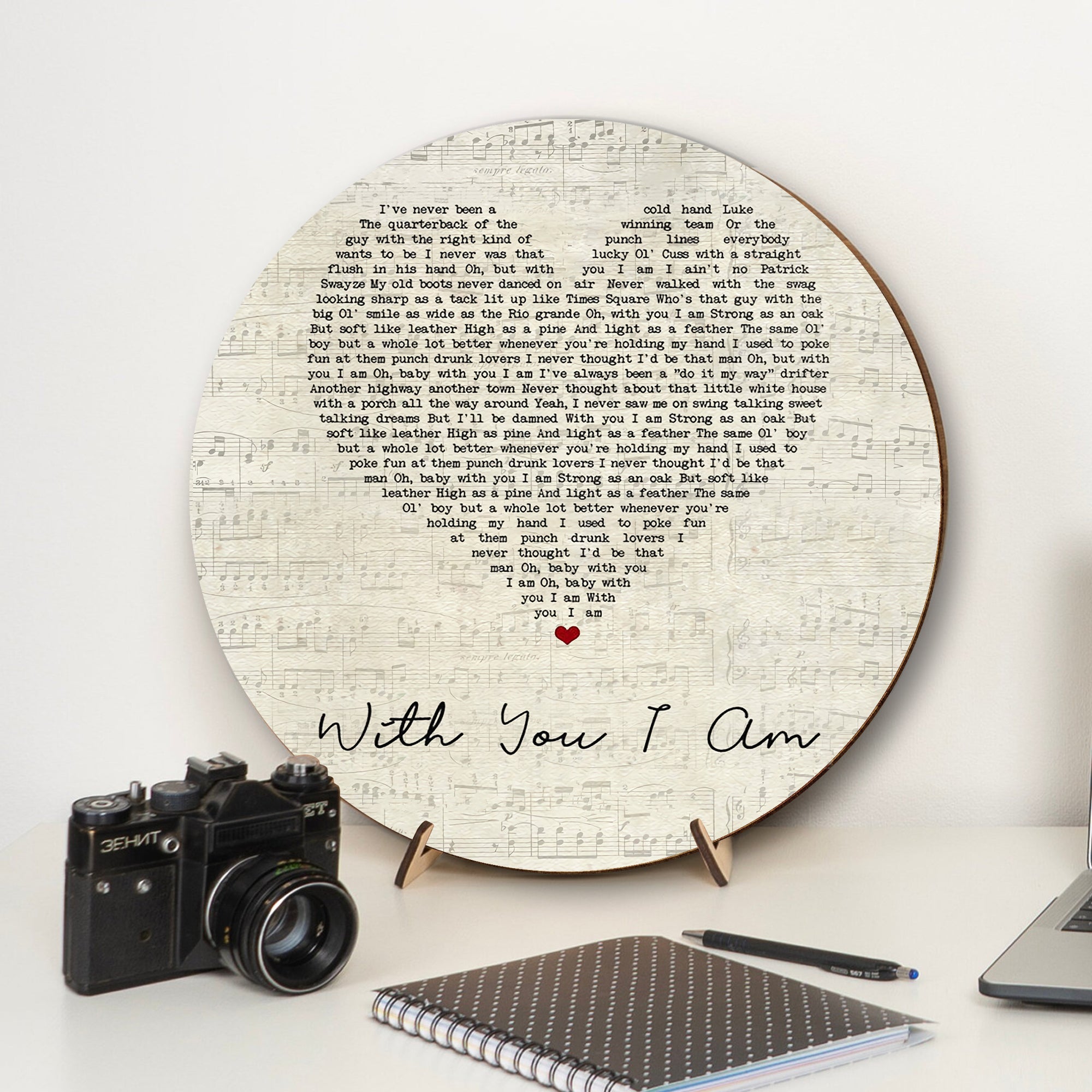 Cody Johnson With You I Am Script Heart Song Lyric Art Print Round Wood Sign, Wood Signs For Home