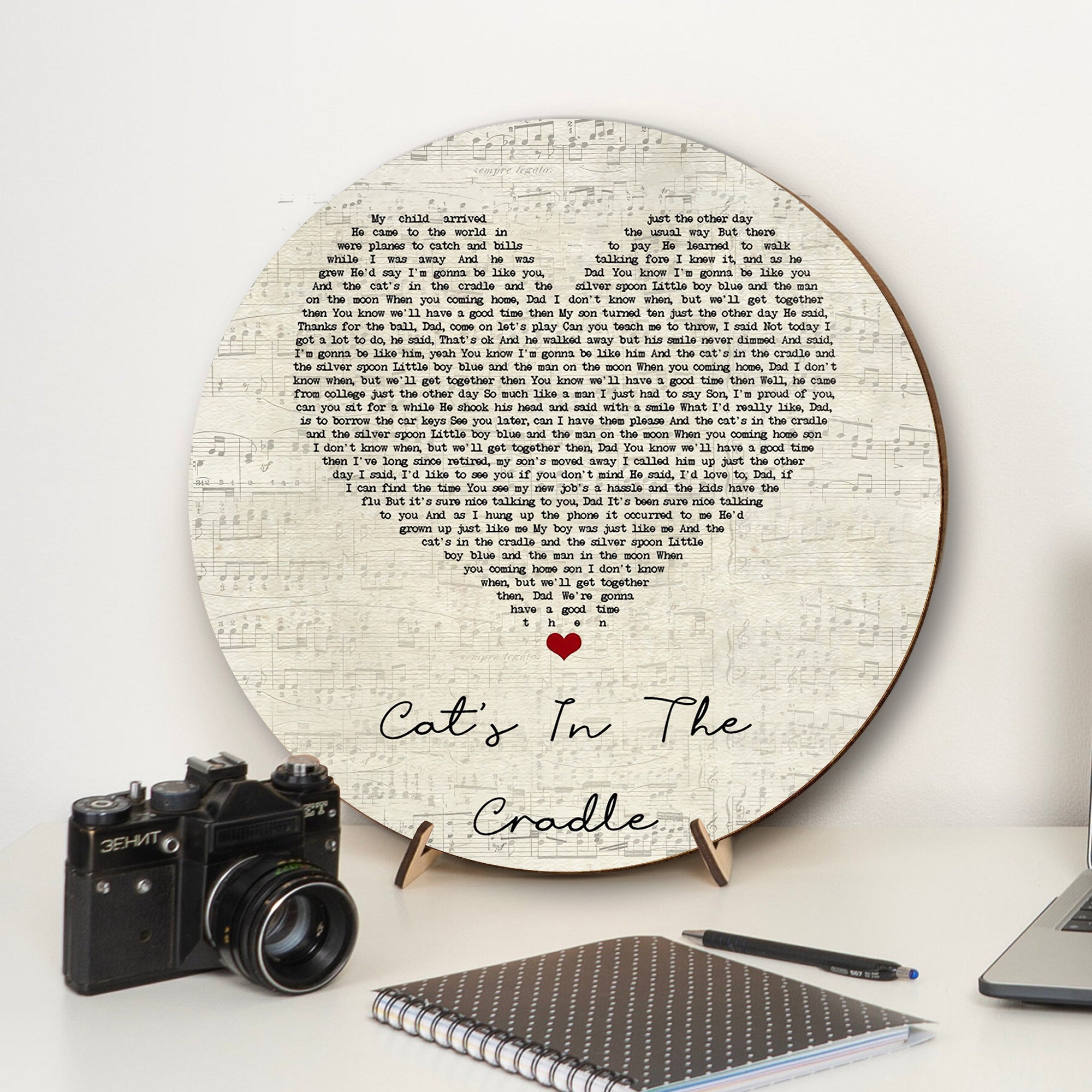 Harry Chapin Cat's In The Cradle Script Heart Song Lyric Art Print Round Wood Sign, Wood Signs For Home