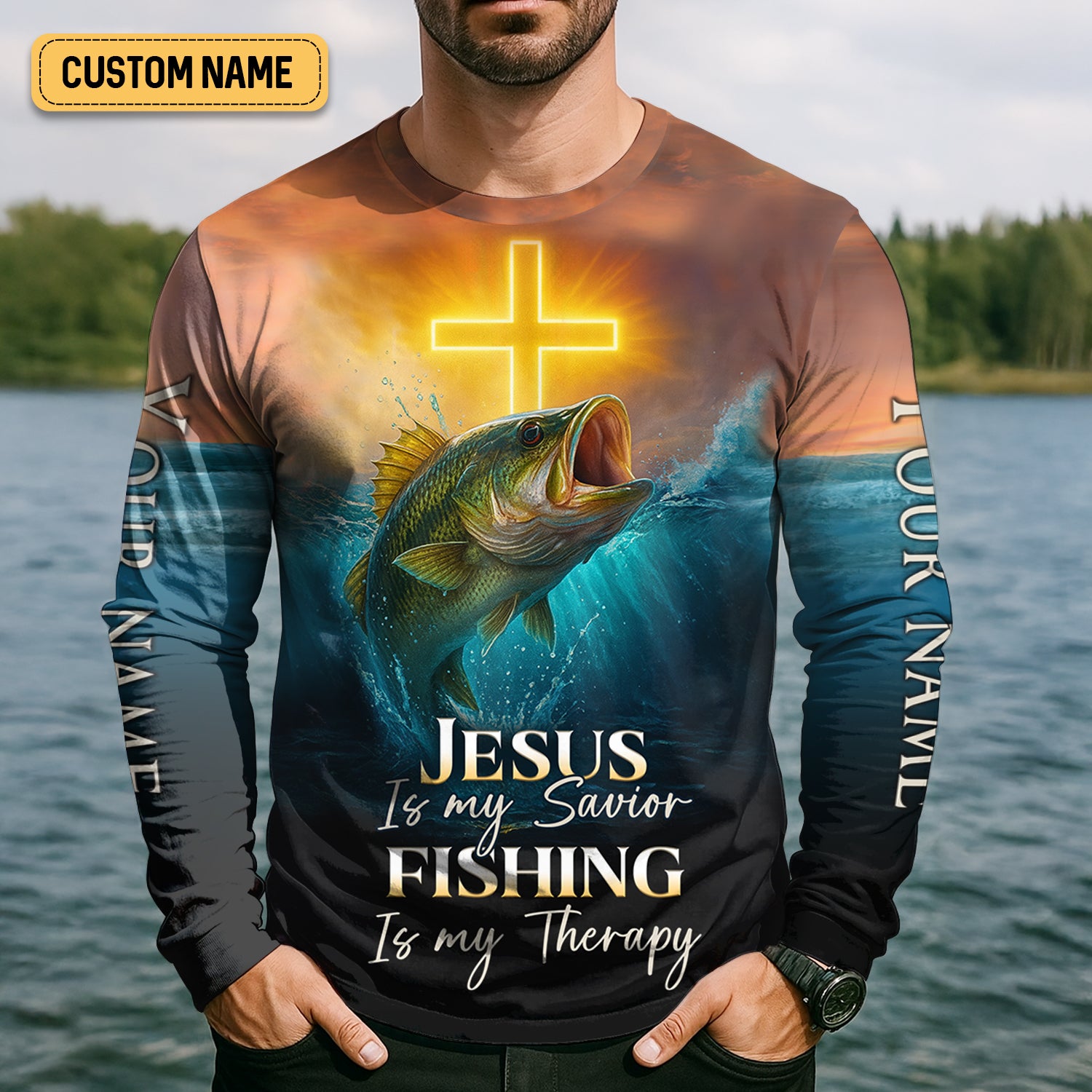 Jesus Is My Savior Fishing Is My Therapy SPF Shirts, Jesus Fishing Shi ...
