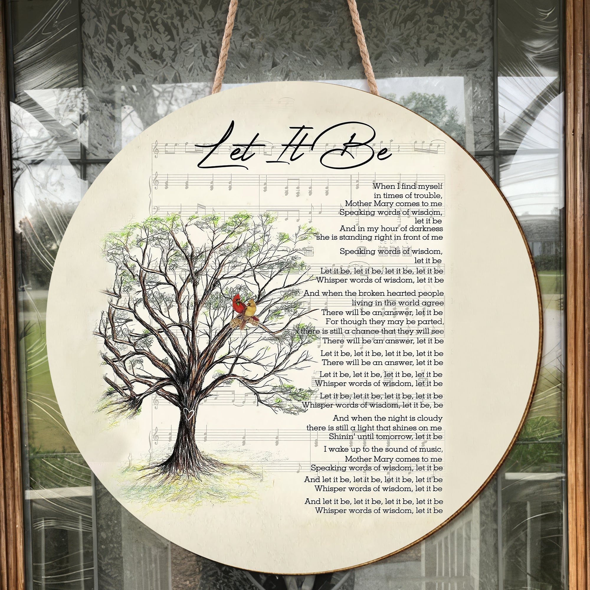 Let It Be Music Lyrics Song Wall Art Round Wood Sign, Wood Signs For Home