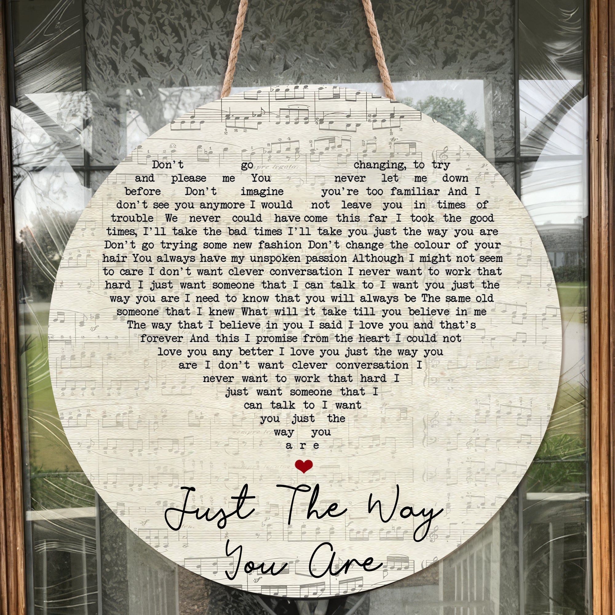 Billy Joel Just The Way You Are Script Heart Song Lyric Art Print Round Wood Sign, Wood Signs For Home