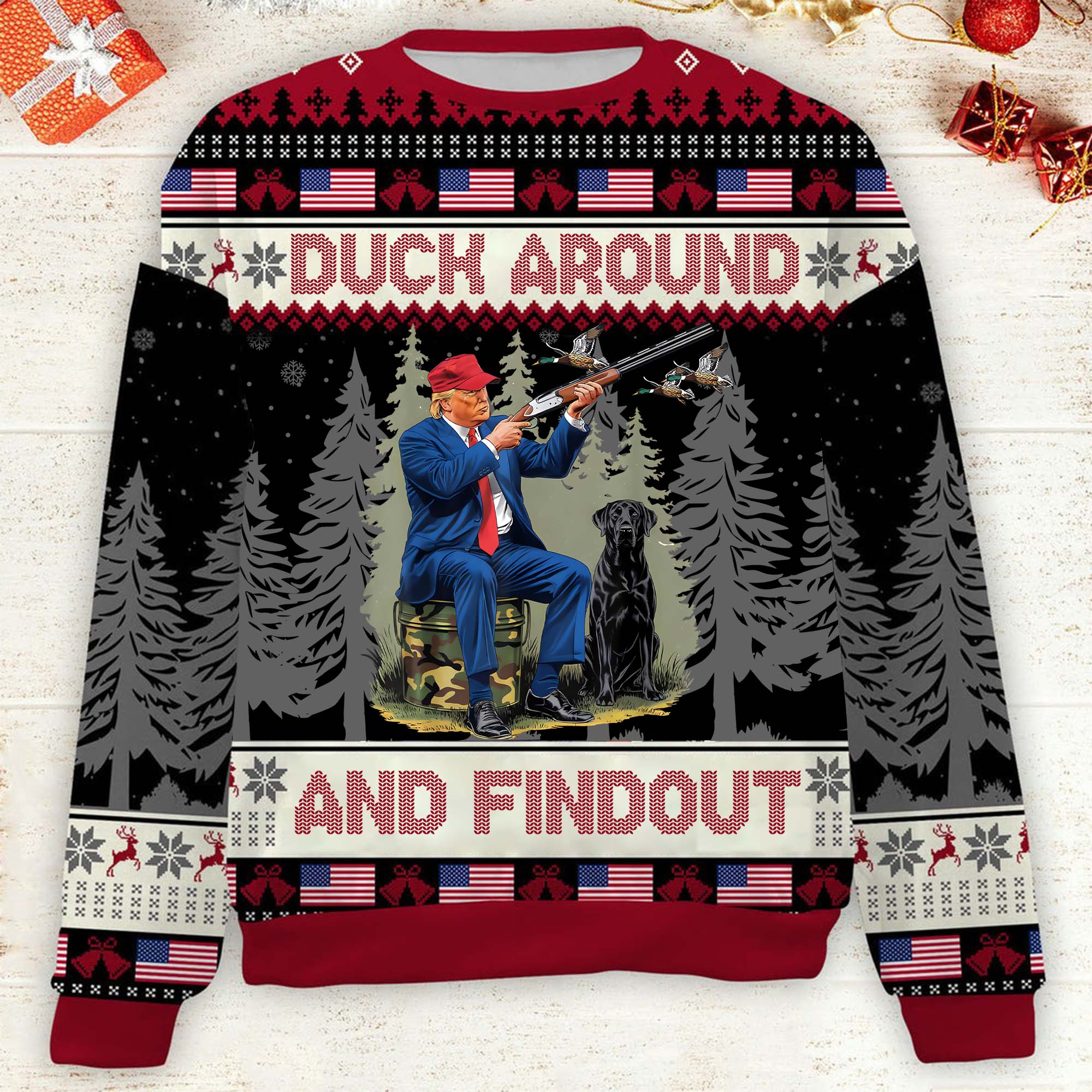 Duck Around And Findout Funny Humorous Trump2024 Christmas Ugly Sweater, Funny Political Shirts