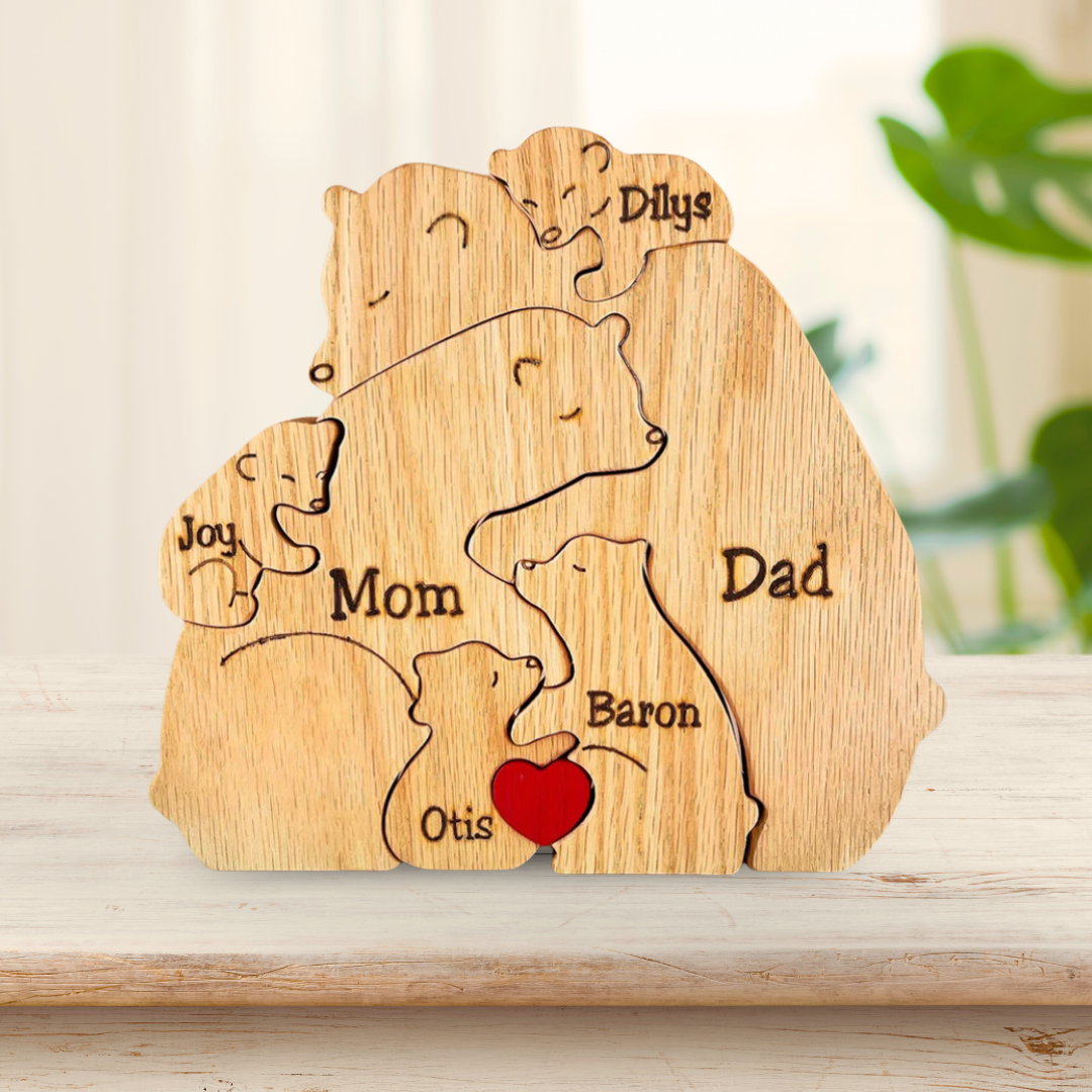 Personalized Engraved Wooden Bear Family Puzzle, Hugging Bear Puzzle, Family Gifts