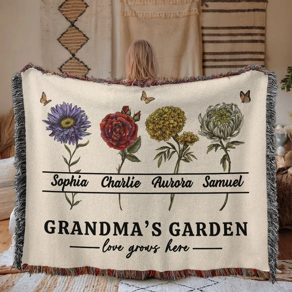 Grandma's Garden Love Grows Here Custom Blanket, Mother's Day Gift For Grandma