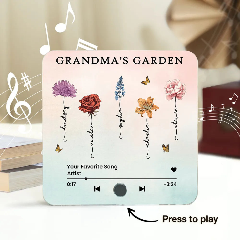 Grandma's Garden Birth Month Flower Personalized Music Fridge Magnet, Custom Fridge Magnet, Gift For Family