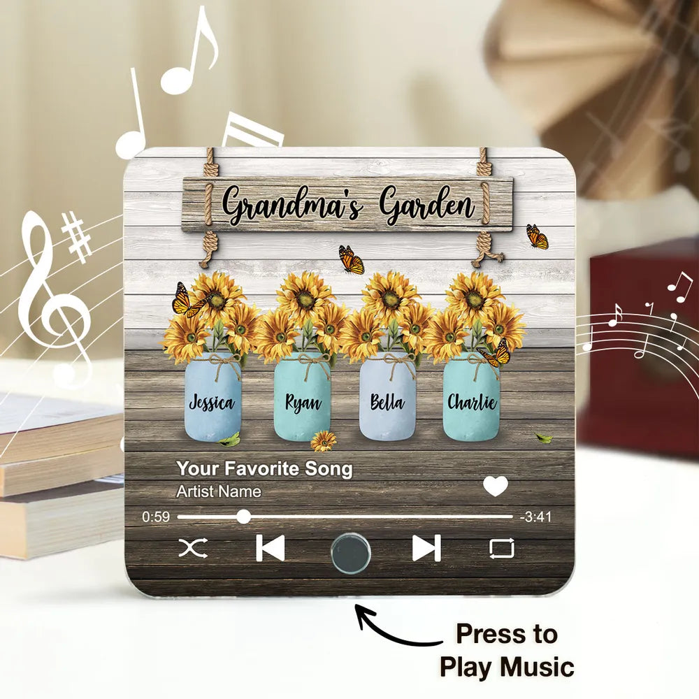 Grandma Garden Sunflower Vase Personalized Music Fridge Magnet, Custom Fridge Magnet, Gift For Family