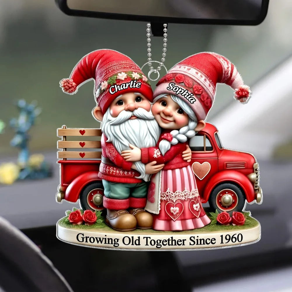 Growing Old Together Custom Gnome Truck Mirror Car Accessories, Valentine Gift For Couple