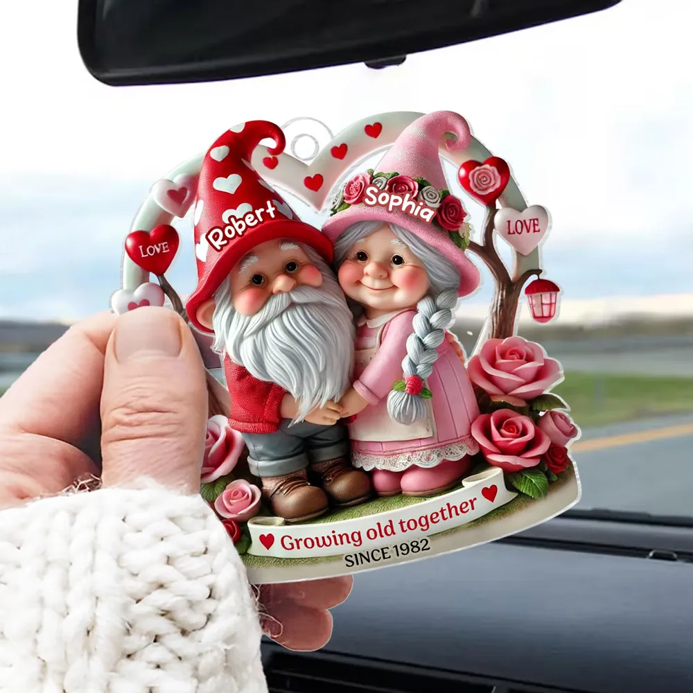 I Want To Grow Old With You, Personalized Old Gnome Couple Acrylic Keychain, Gift For Couple, Valentine's Gifts Designed By Nola Tried
