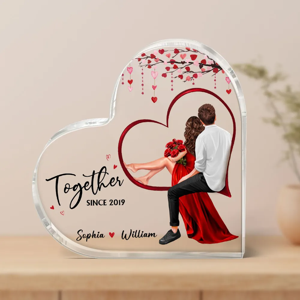 Together Since Romantic Couple Heart Acrylic Plaque, Couple Valentine Gift, Anniversary Gifts For Her