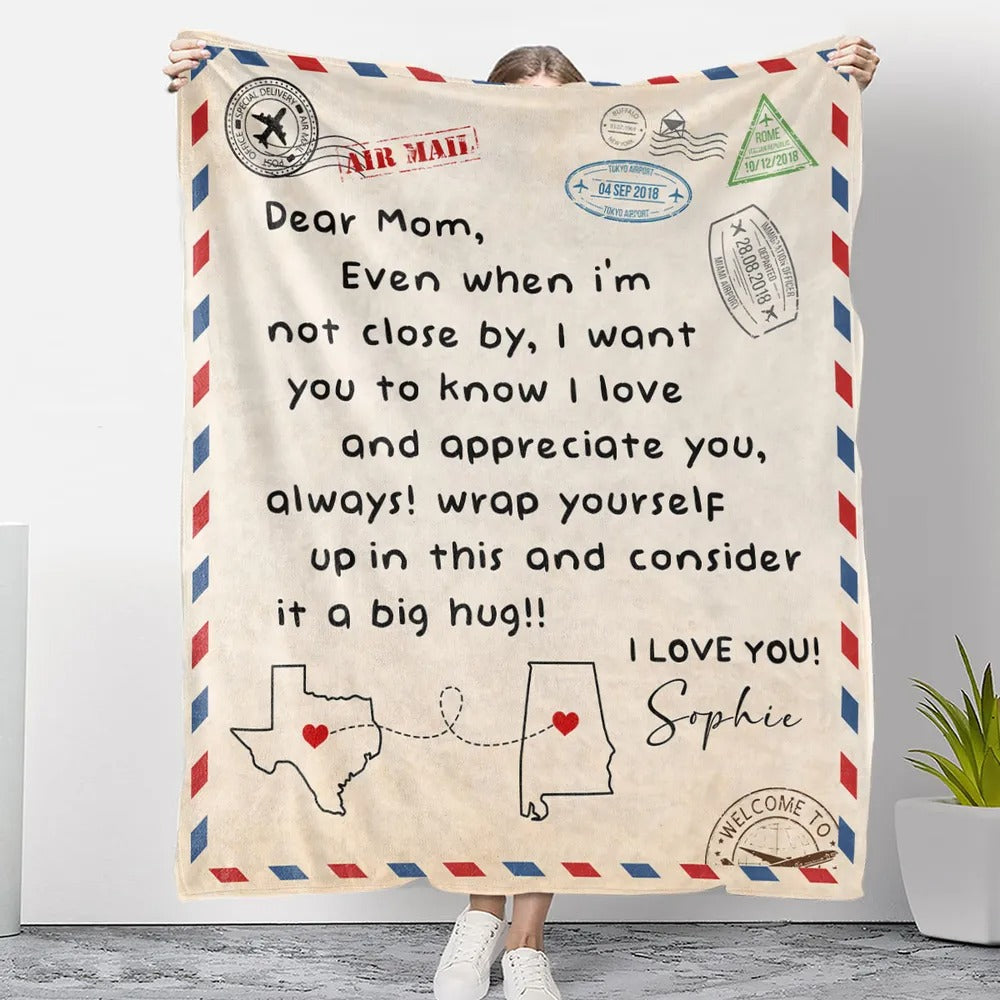 Personalized Air Mail Blanket, Gift For Mom, Grandma, Mother's Day Gifts