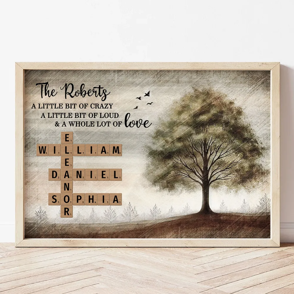 Family A Little Bit Of Crazy Poster, Crossword Puzzle Wall Art Prints, Personalized Gift For Family