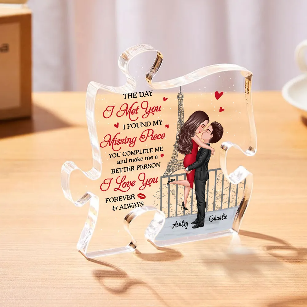 The Day I Met You I Found My Missing Piece Acrylic Plaque, Couple Valentine Gift, Anniversary Gifts For Her