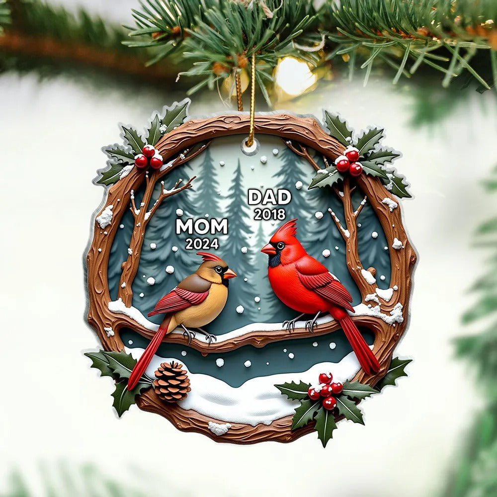 Personalized Cardinal Memorial Christmas Acrylic Ornament, Gift For Lost Loved Ones