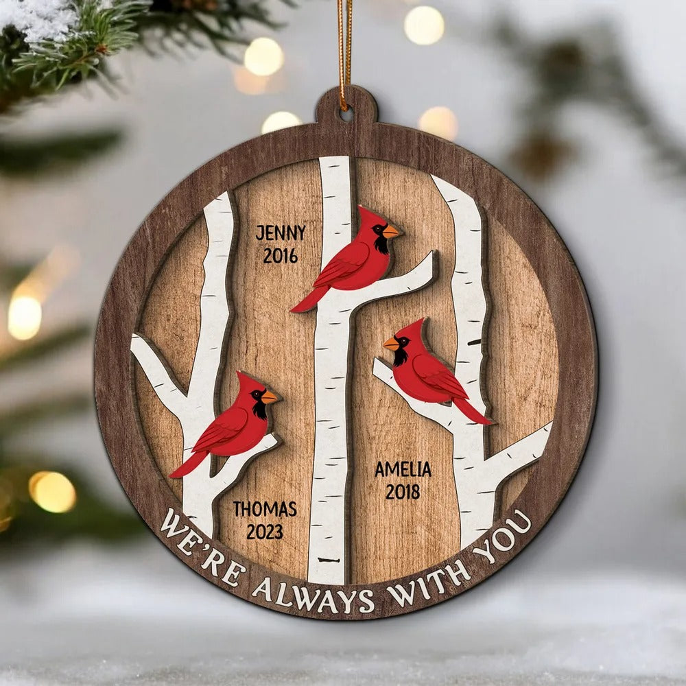 Birch Tree Cardinals Memorial Wood Christmas Ornament, Sympathy Gift