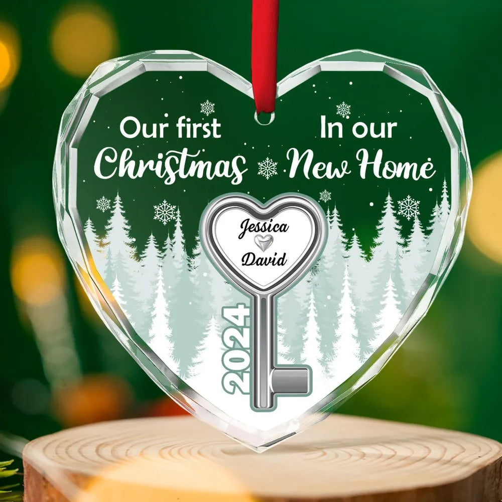 Our First Christmas In Our New Home Custom Glass Christmas Ornament, Family Gifts