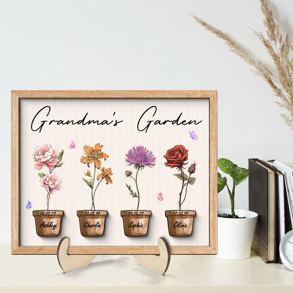 Grandma Garden Flowers Pots Personalized 2-Layer Wooden Plaque, Mother's Day Gift, Gift For Mom And Grandma