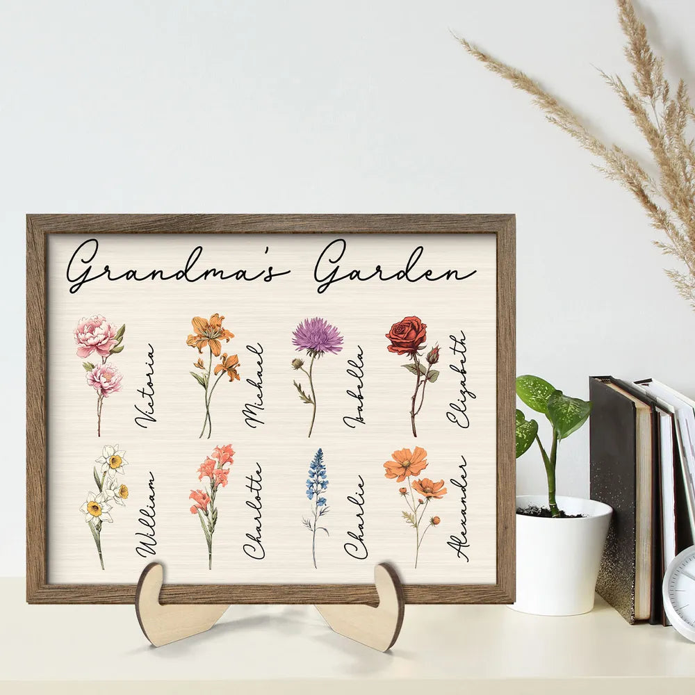 Grandma Garden Flowers Custom 2-Layer Wooden Plaque, Mother's Day Gift, Gift For Mom And Grandma