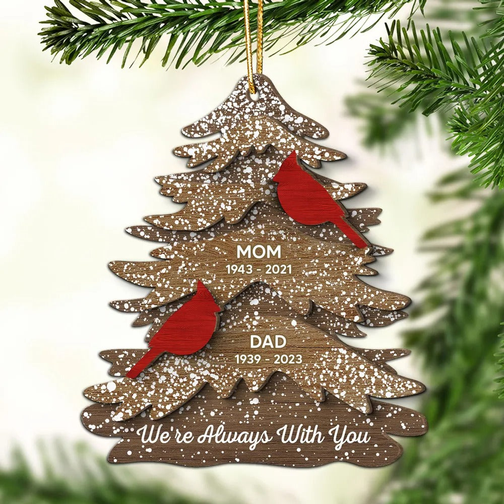 We're Always With You Cardinals Memorial Wood Christmas Ornament, Sympathy Gift