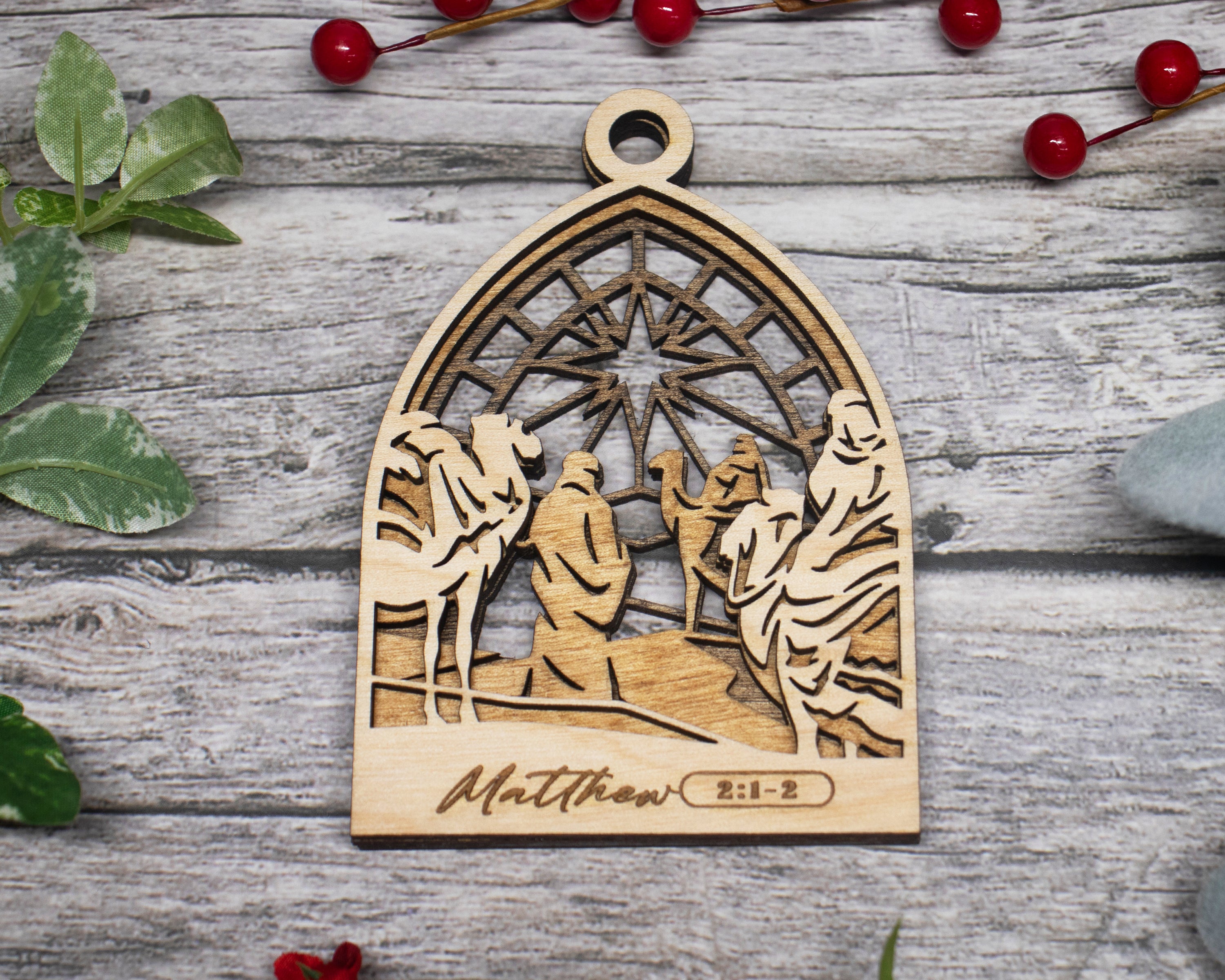 Matthew 2 1 2, Nativity Scene Christmas Ornaments, Nativity Ornament, Christian Gift, 3-Layer Wooden Ornament