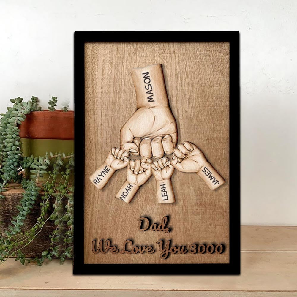 Best Dad Ever Personalized Dad and Kids Fist Bump With Name Engraving Wood Sign, Father's Day Gifts, Gifts For Dad