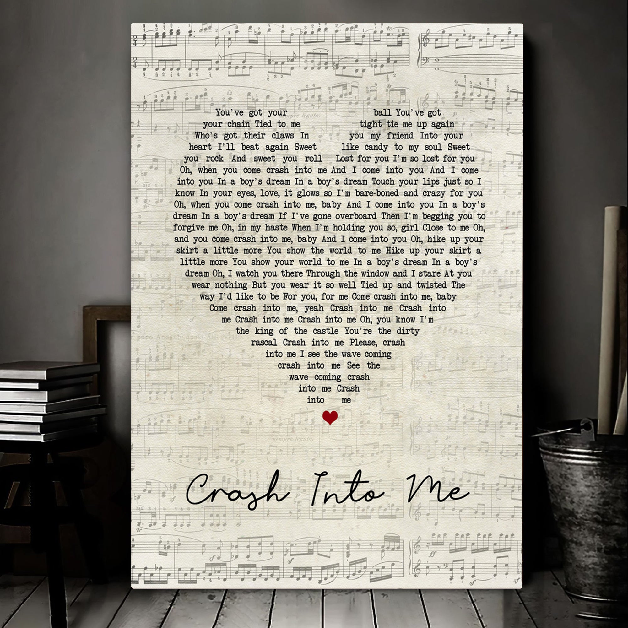 Crash Into Me Script Heart Song Lyric Art Print Canvas Print Frames