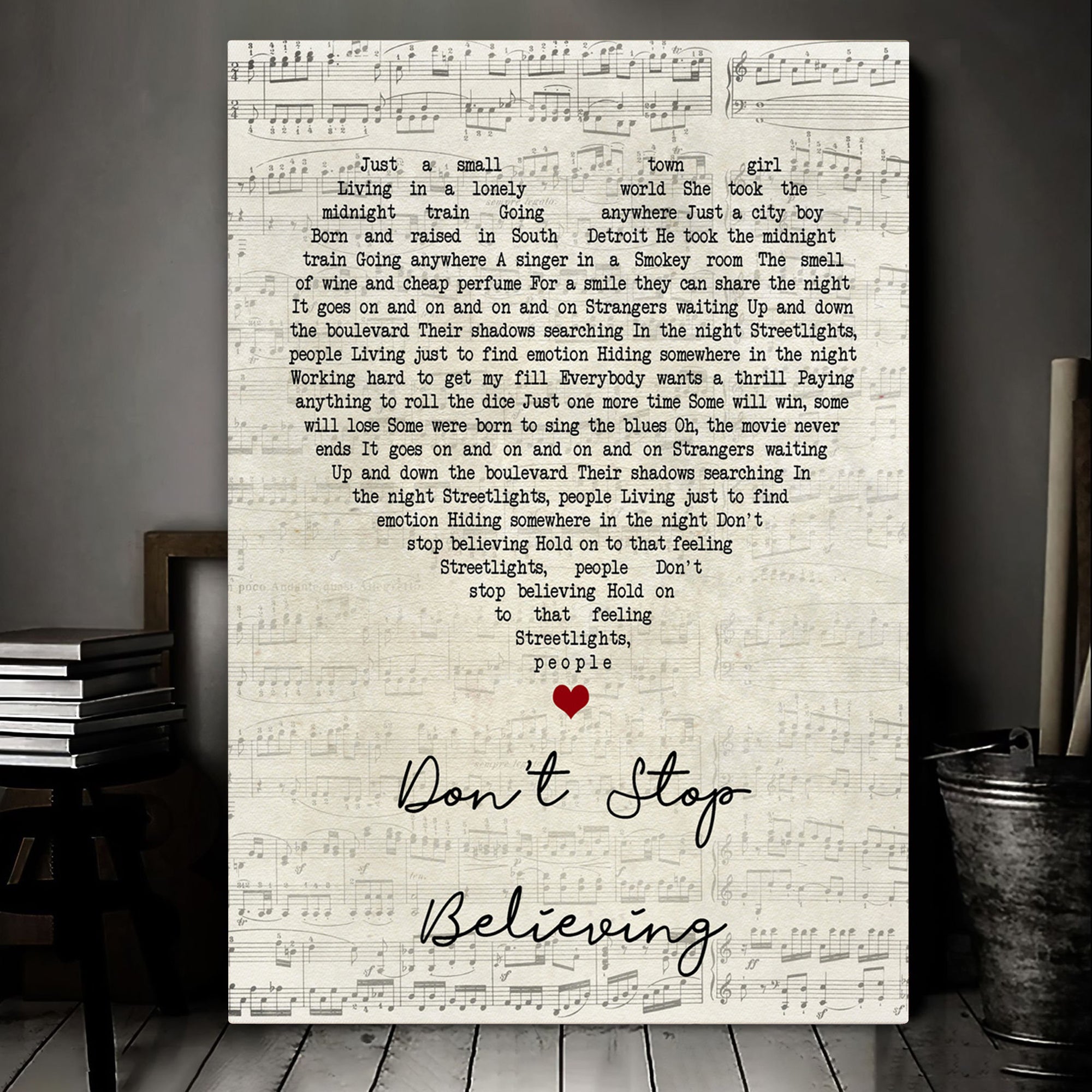 Journey Don't Stop Believing Script Heart Song Lyric Art Print Canvas Print Frames