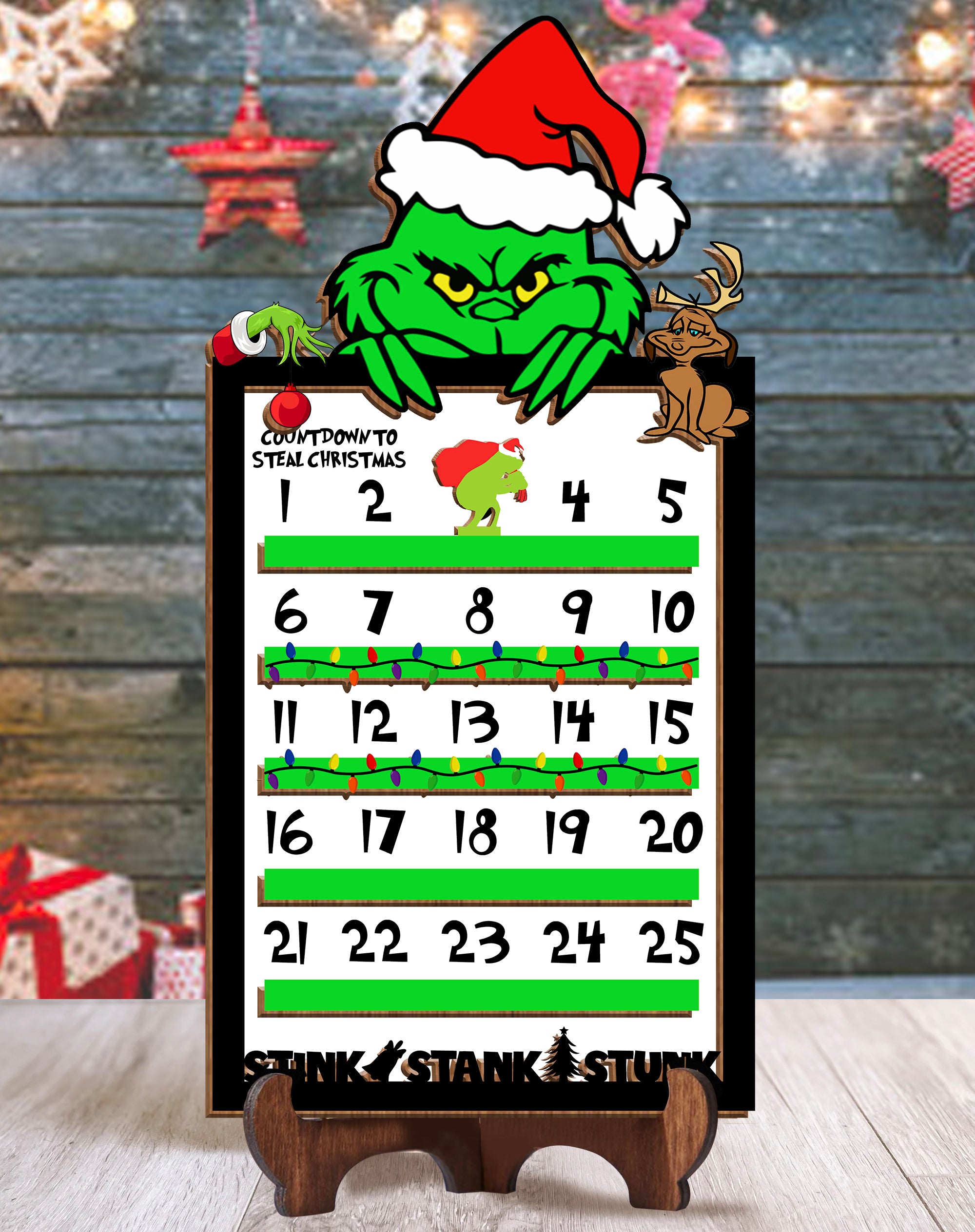 Stink Stank Stunk Grinch Christmas Countdown 2 Layered Wooden Sign , Countdown To Christmas