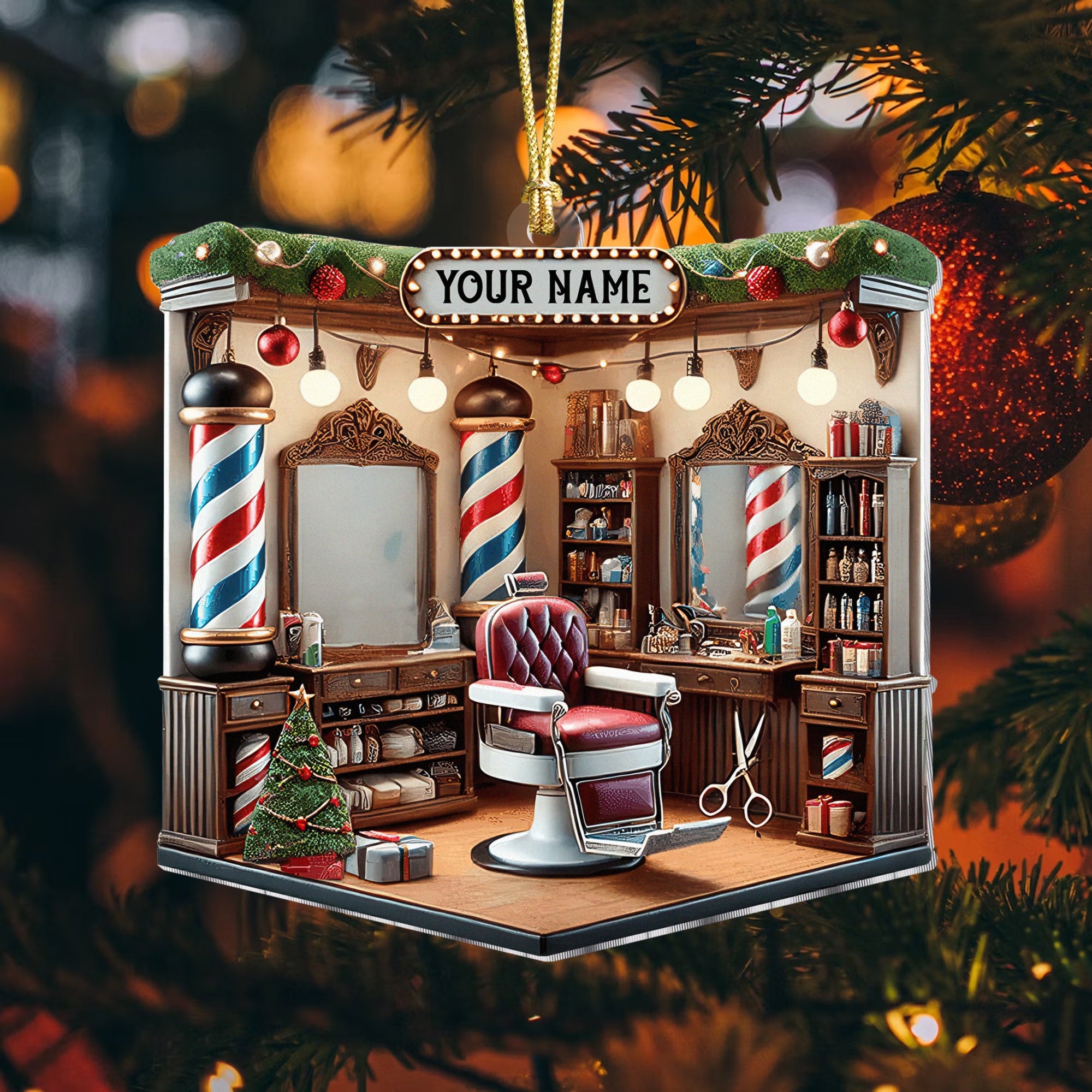 Custom Barber Shop Christmas Acrylic Ornament, Gift For Barber